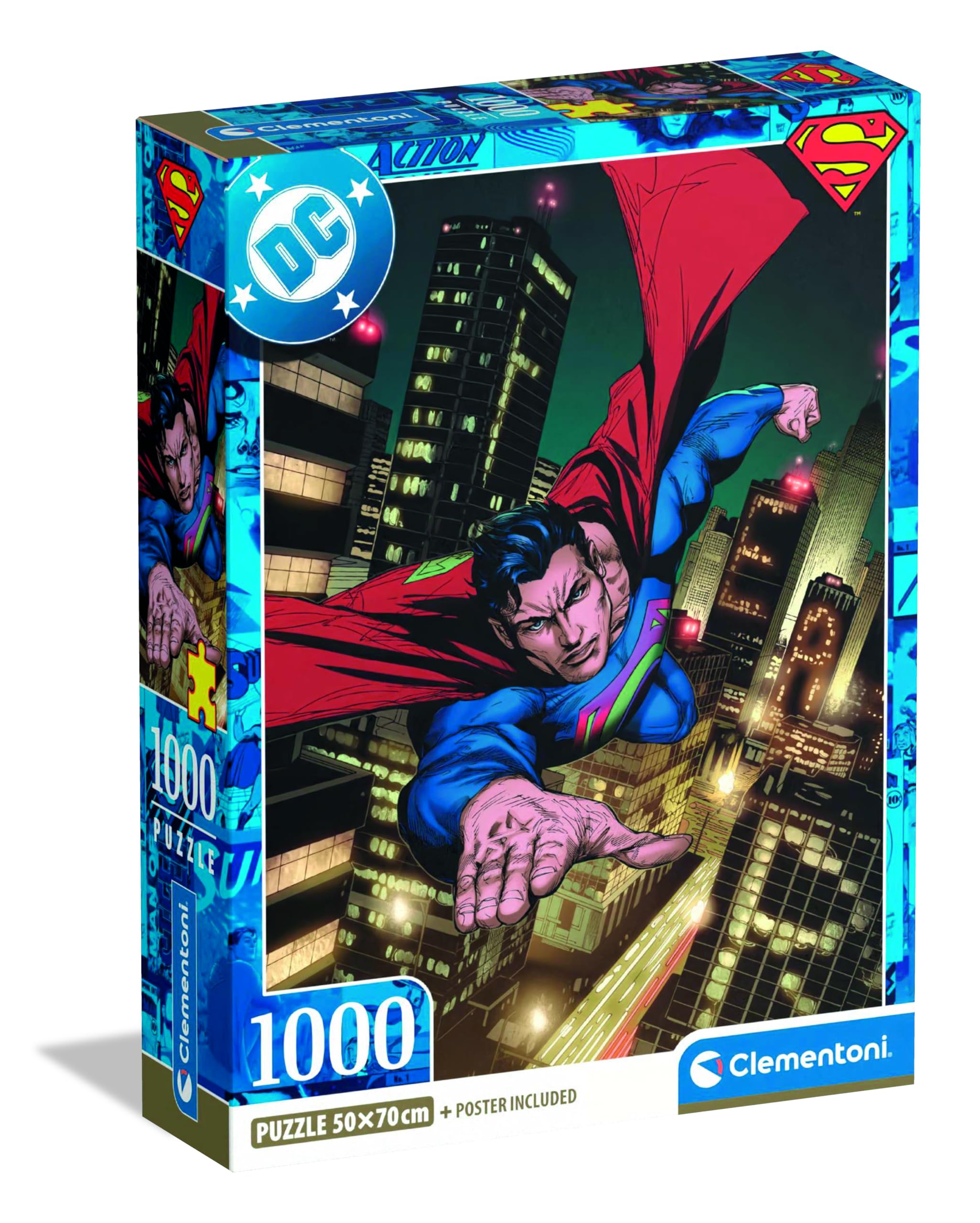 Clementoni Jigsaw Puzzle 1000 pieces, Superman DC Comics, Puzzle for Adults 14-99 Years, Compact Box, Made in Italy, 37506