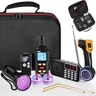 Dunzy 11 Pcs Ghost Hunting Equipment Kit Include Ghost Radio, Electromagnetic Paranormal Radiation Detector, Voice Recorder, UV Flashlight 2 LED Light up Cat Balls Etc(3 in 1 Emf Meter)