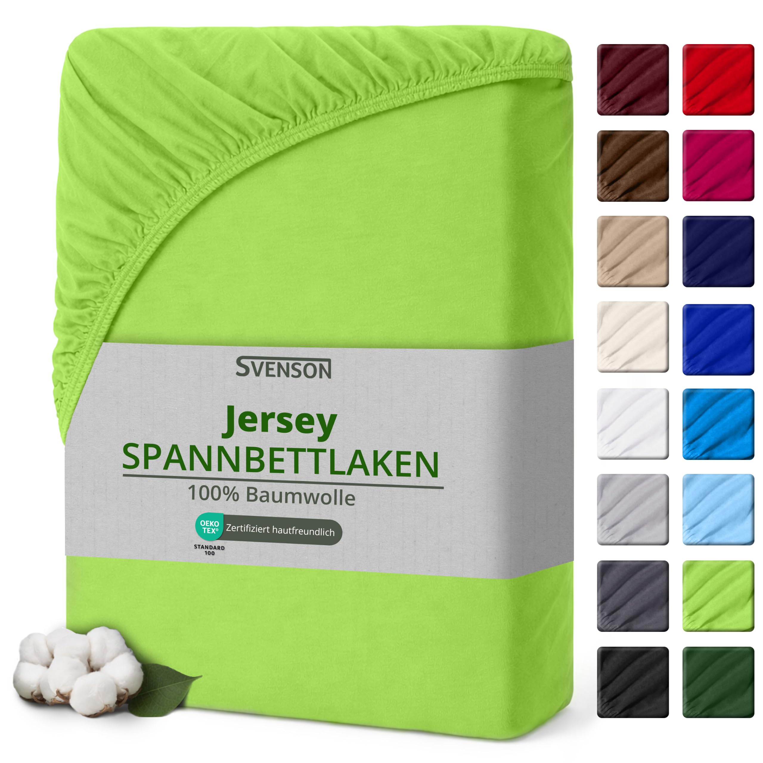 Svenson Jersey-Spannbettlaken aus Baumwolle - weich, elastisch und bequem für den täglichen Gebrauch, 140x200 cm, Türkis