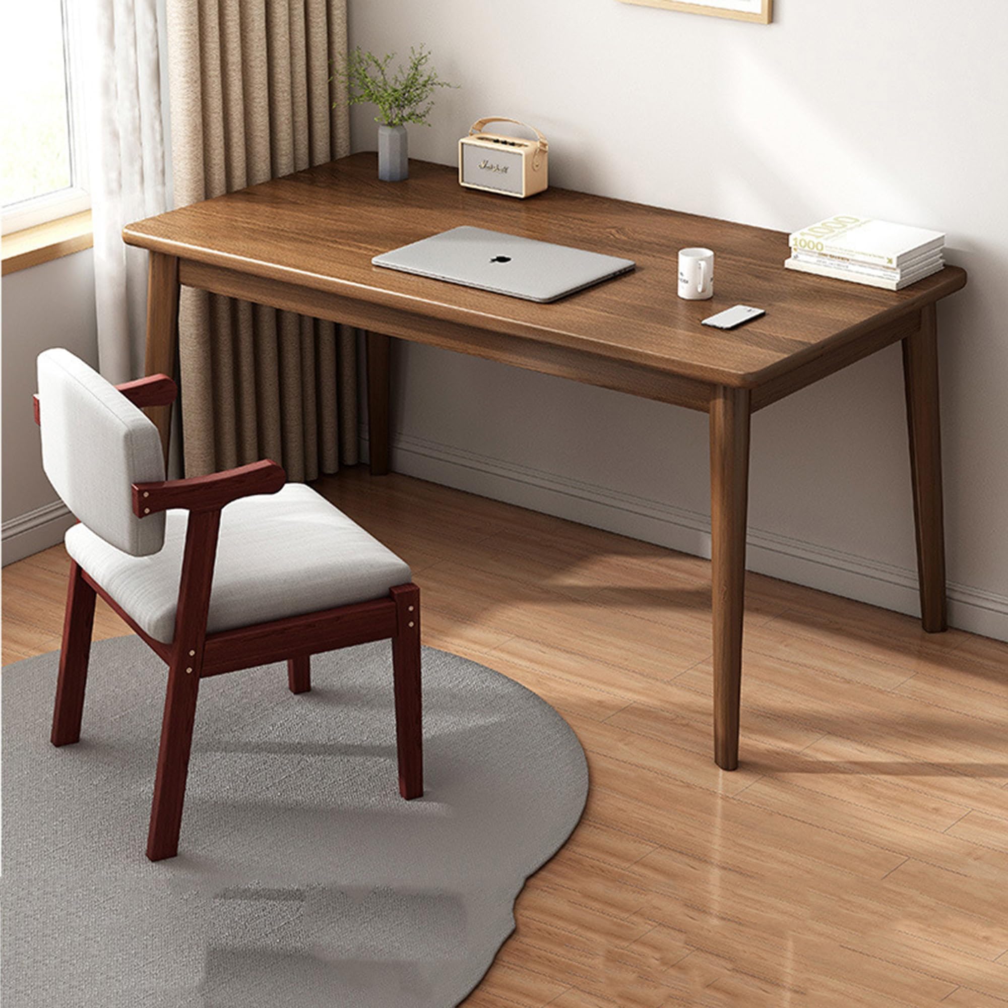 Solid Wood L Shaped Computer Desk and Chair Set for Home Office Gaming Large Standing Desk with Spacious Desktop and Sturdy Construction Rounded Edges Brown 31.5 * 21.7 * 29.5in