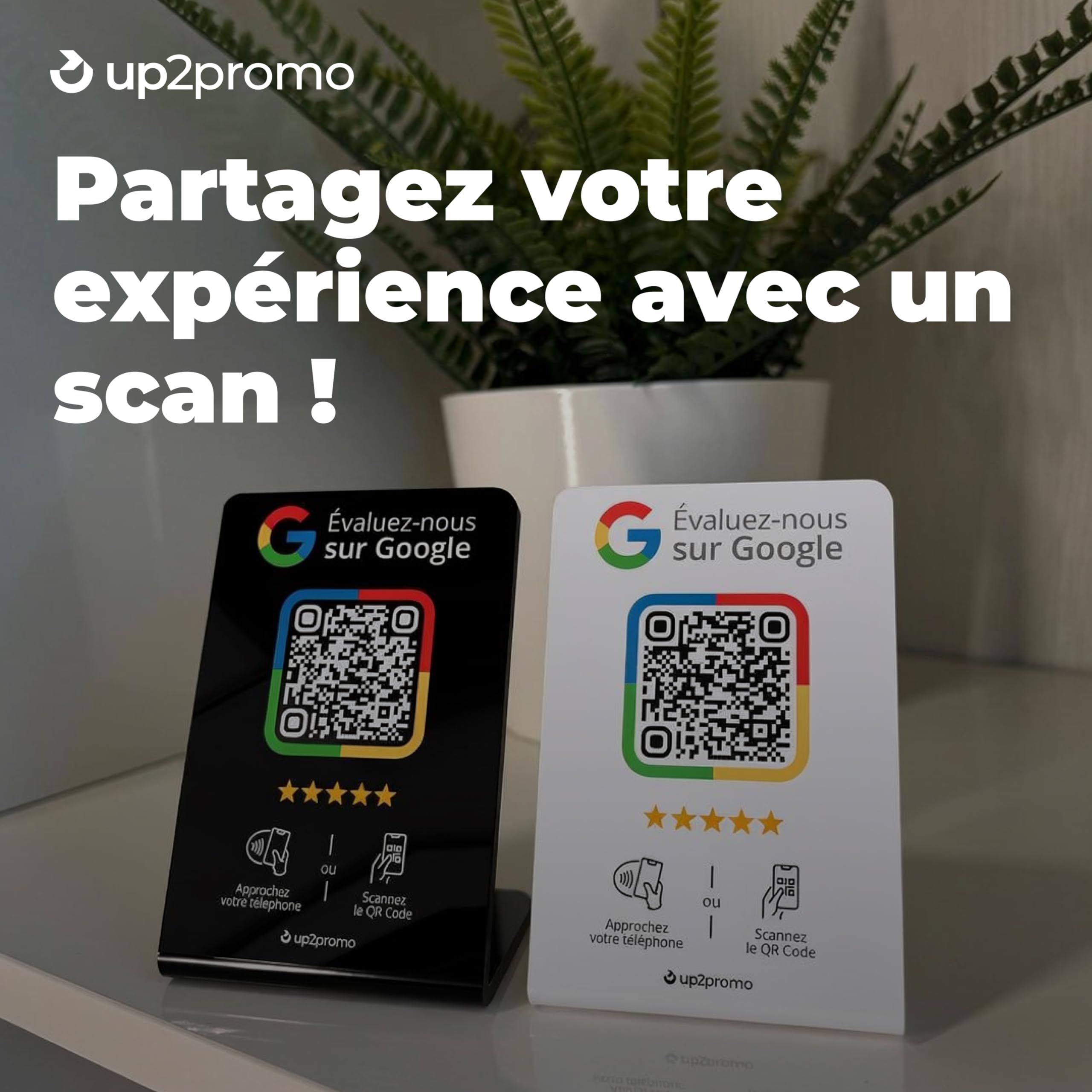 Avis NFC & QR Présentoir/écran/panneau pour Google (blanc)