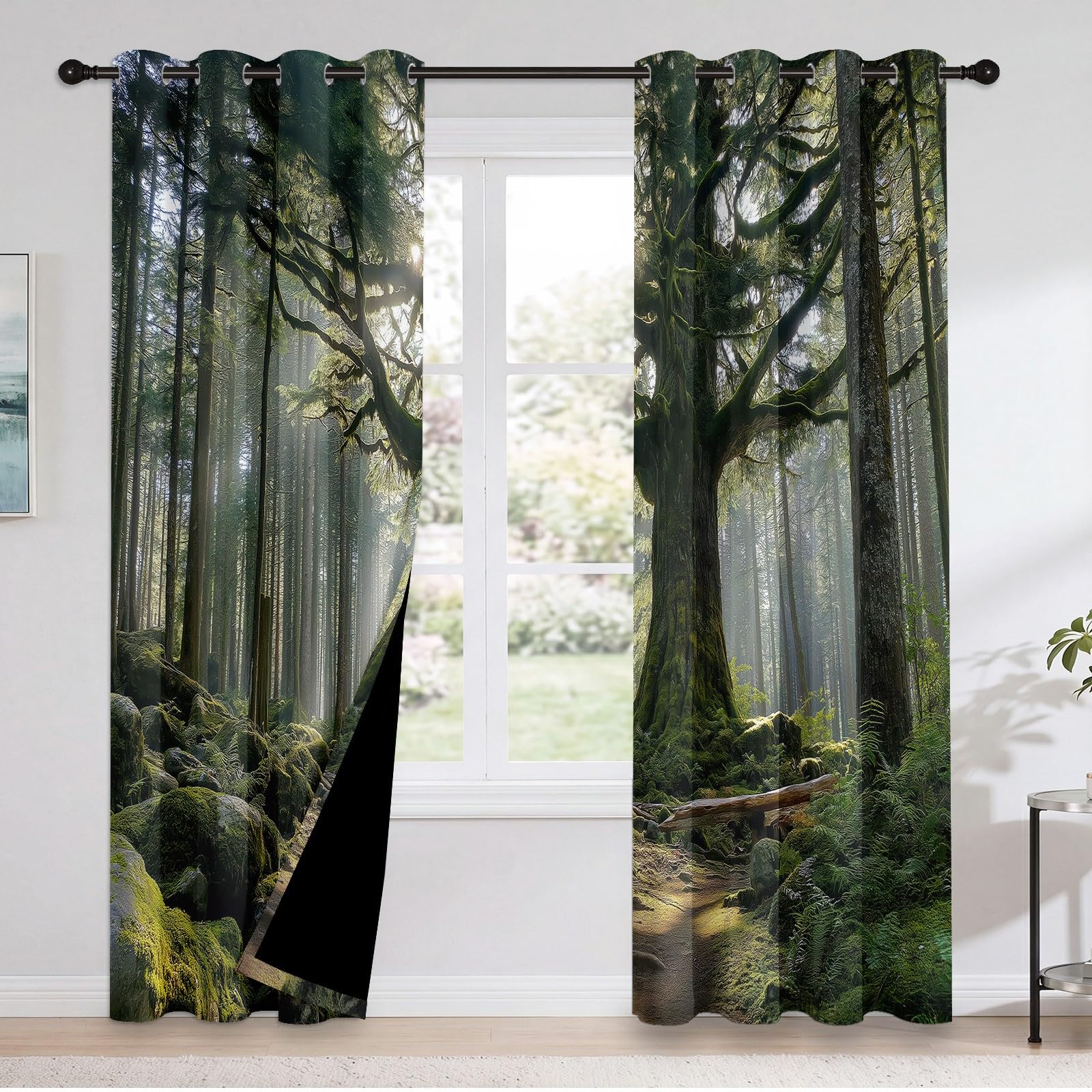 Plante Rideau Occultant Thermiques Arbres Centenaires Imposants Rustiques Décoration Salon Rideaux Occultants De Fenêtre pour Bureau À Domicile, Fenêtre Décor 140L X 260H cm (2 Panneaux), Vert