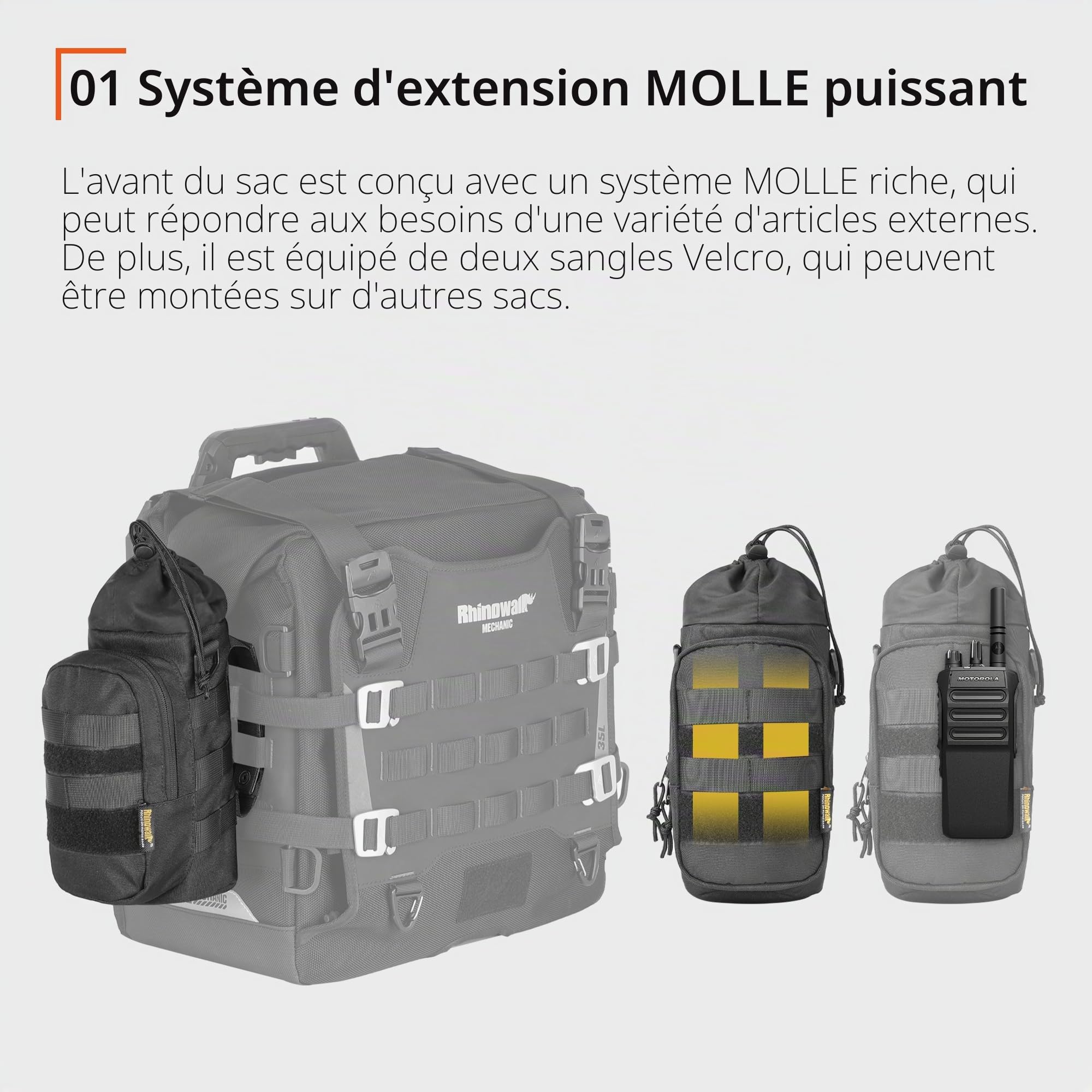 Rhinowalk Sac isotherme MOLLE de 1,5 l, extensible, avec bandoulière, porte-bouteille étanche pour moto, vélo, randonnée, camping et voyage
