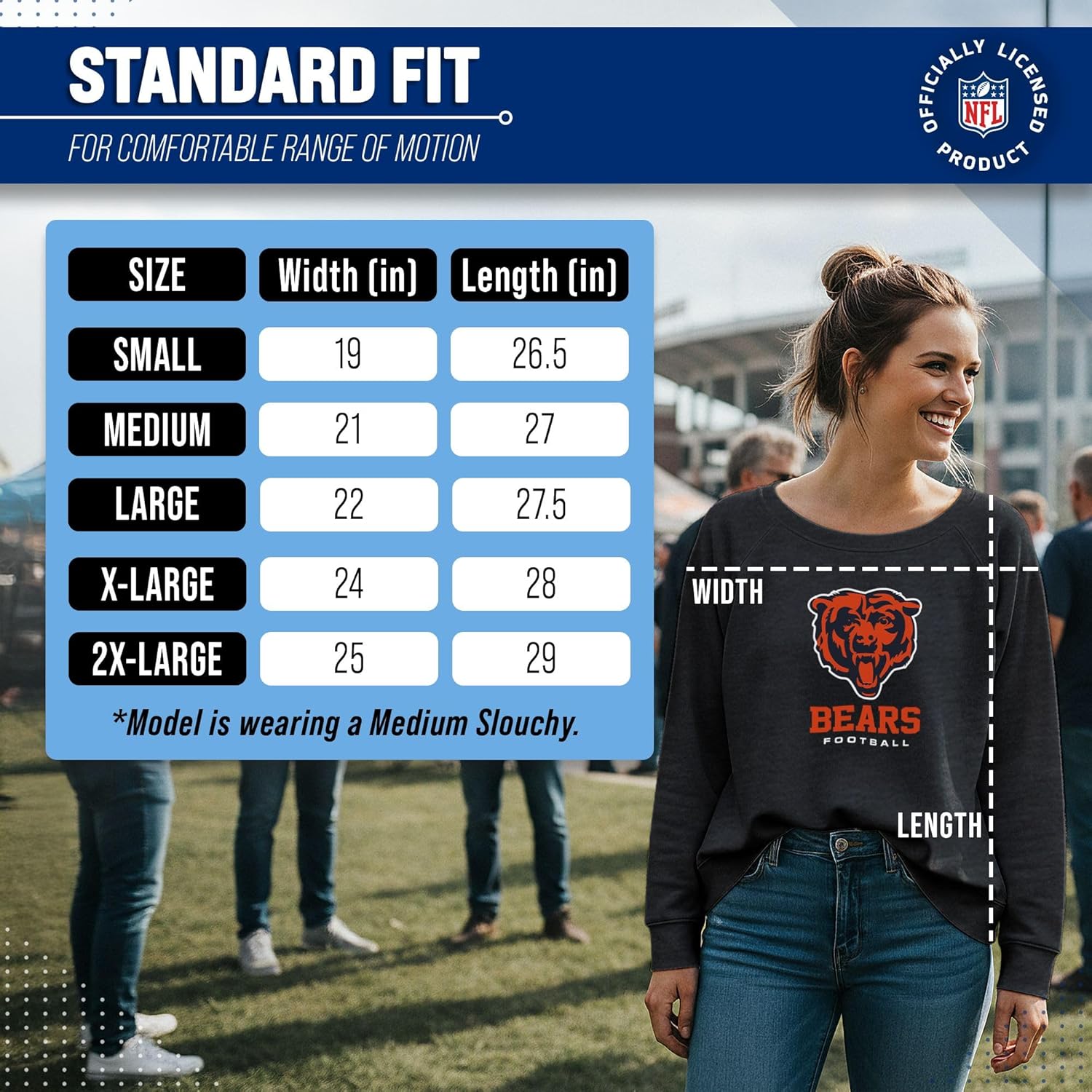 Team Fan Apparel Women's NFL Ultimate Fan Logo Slouchy Crewneck -Tagless Fleece Lightweight Pullover - Officially Licensed - Image 6