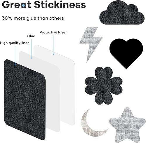 Miniatura 5 de HTVRONT Parches termoadhesivos para reparación de ropa, paquete de 20 parches de reparación de lino negro, duraderos y de alta calidad, parches de