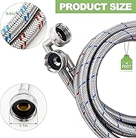 Vista 2 de 4ft Stainless Steel Washing Machine Hose with 90 Degree Elbows 2 Packs Braided Premium Washer Hoses Supply Lines-Washer Hoses 4ft Hot and Cold