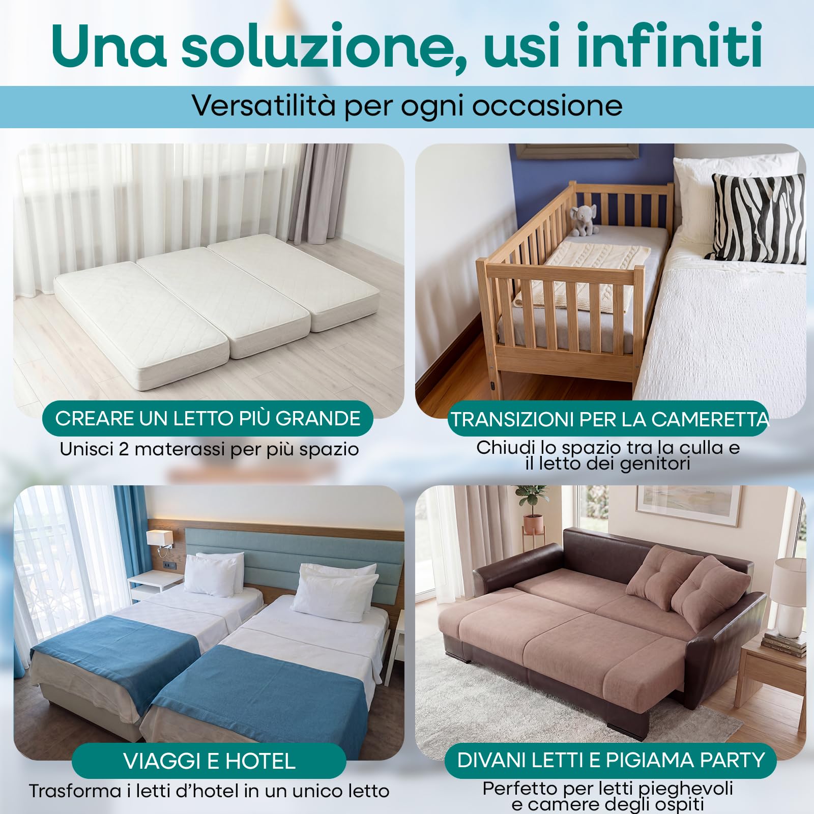 ZENO Unisci Materassi per Split King e Riempitivo per Fessure - Convertitore da Letto Singolo a Matrimoniale - Schiuma ad Alta Densità Premium - Sonno Senza Interruzioni per la Famiglia