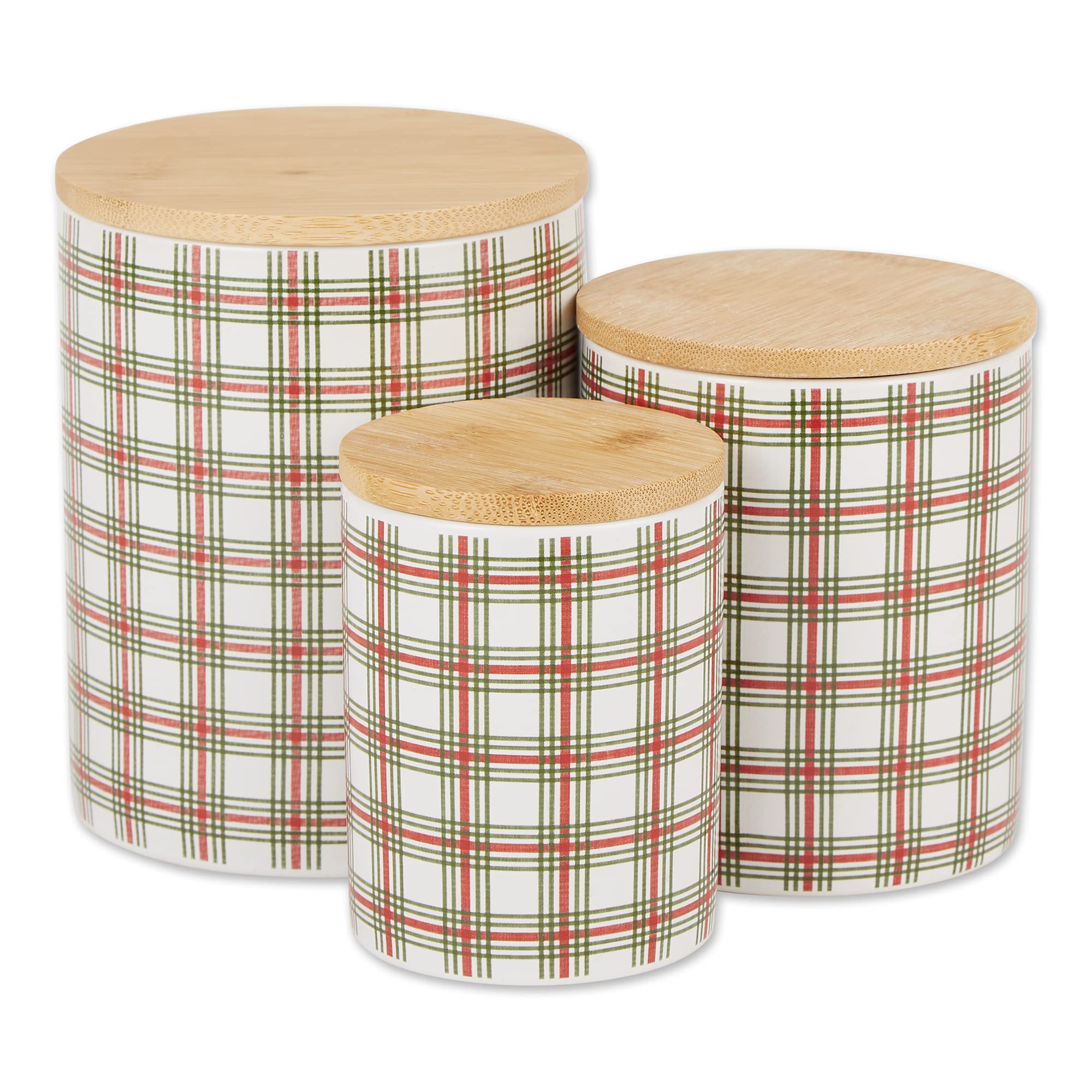 DII Kitchen Accessories Collection Ceramic Set, Nutcracker Plaid, 3 Piece