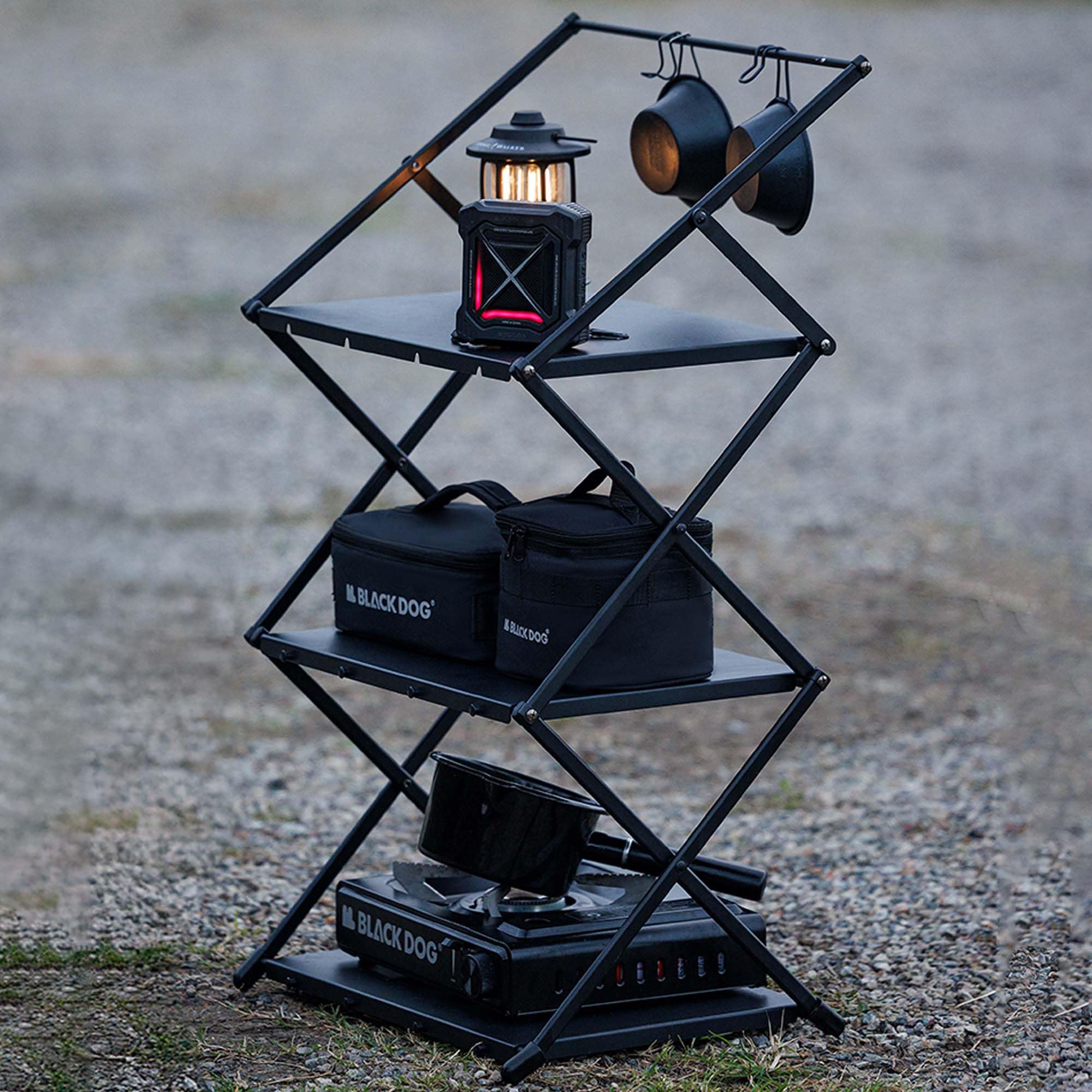 windhike Blackdog Table Pliante Multifonction à 3 étagères, 2,1 kg, Structure Triangulaire, Haute capacité de Charge, en Alliage d'aluminium, Table Pliante Portable IGT pour Camping en Plein air