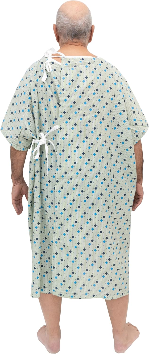 AMU Solutions 6 Pack Men’s Hospital Gowns - 3XL IV-Ready with Telemetry Pocket, Reinforced Snaps, Adjustable Ties, Durable Unisex Patient Gowns for Men and Women Up to 5XL - Image 3