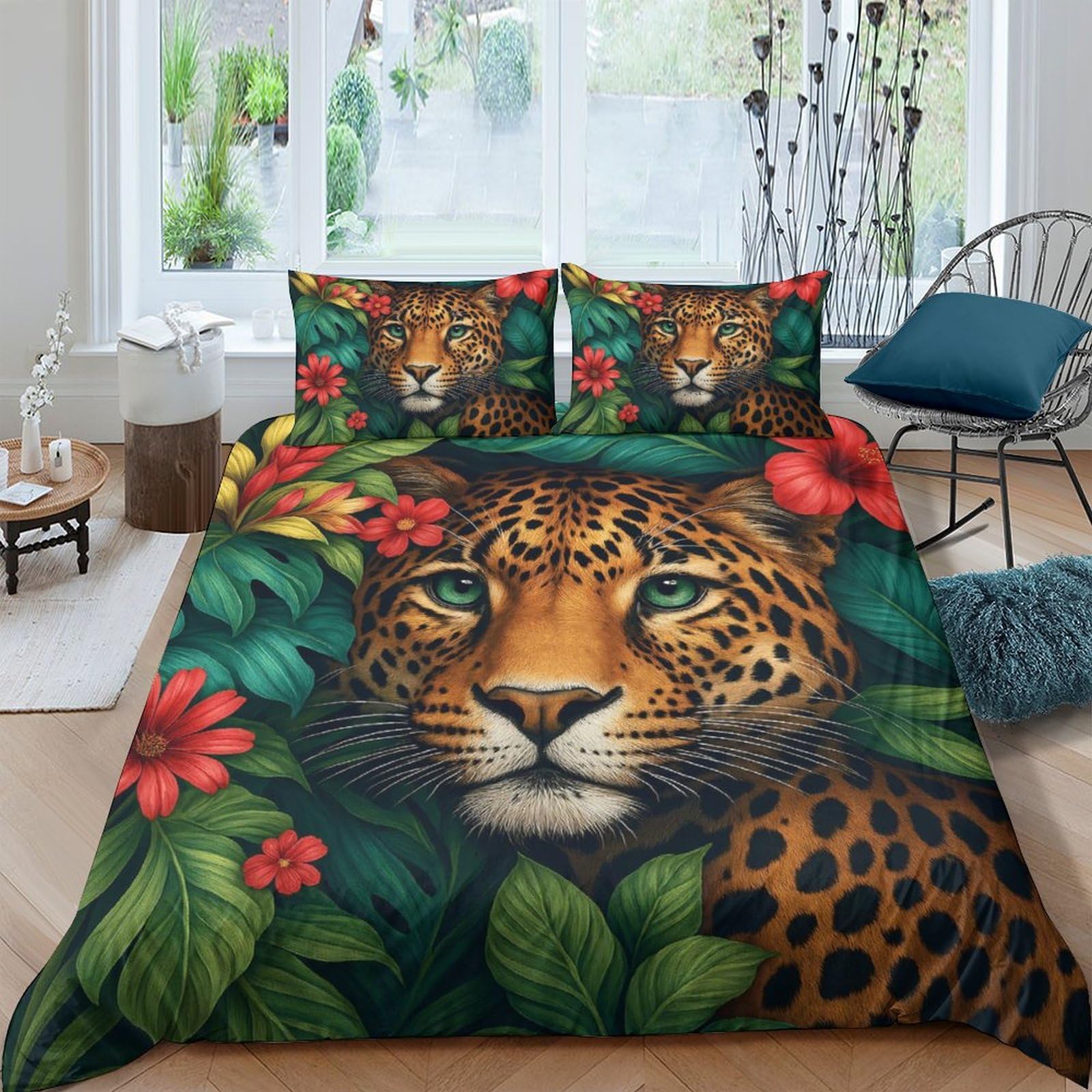 Ctjqhvkz Style-3 3D Printed Jungle Leopard Fitted Sheet Microfiber Soft Floral Mattress Cover For Bedroom Dorm Decoration Single（135X200cm）