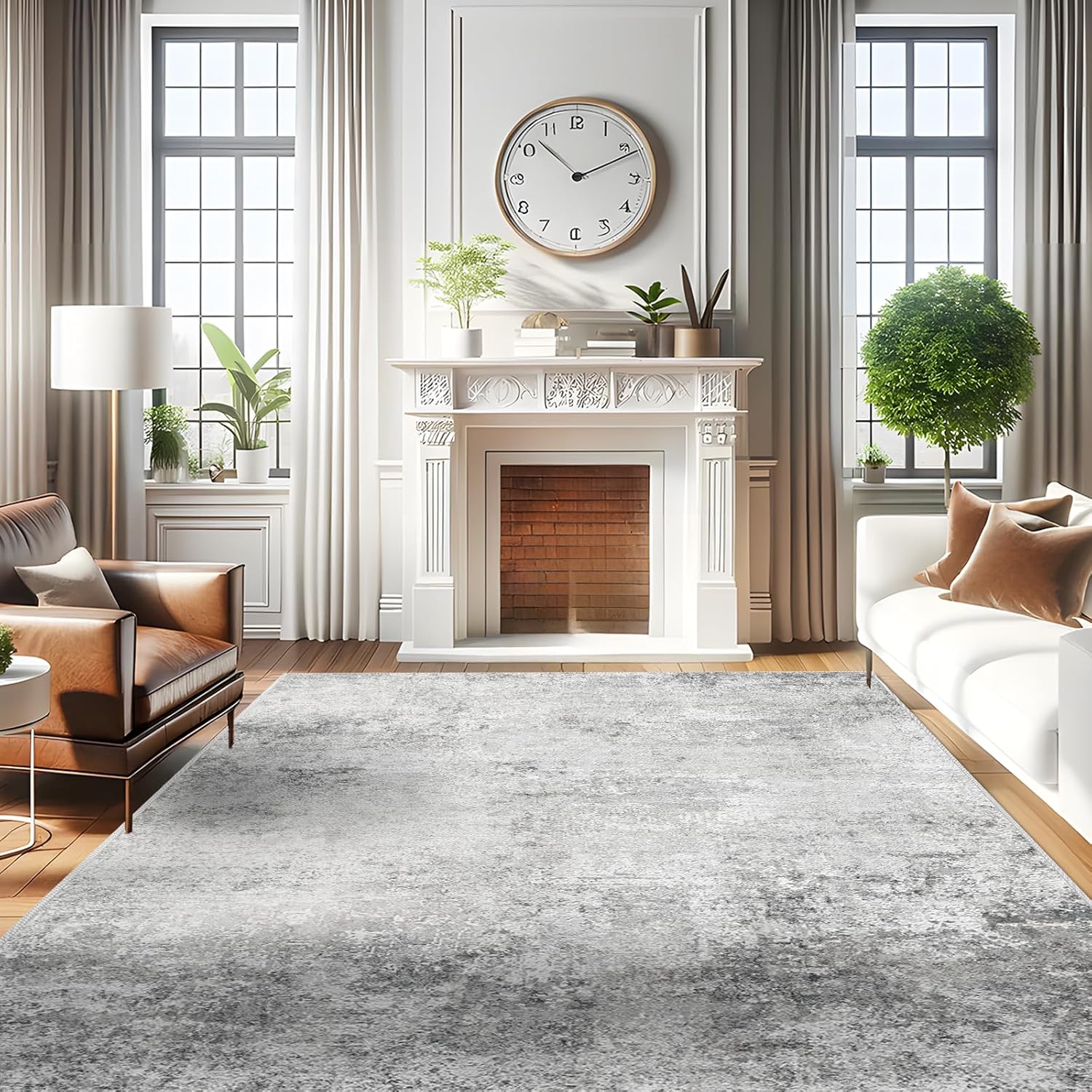 RUUGME Washable Abstract 8X10 Rug: Living Room Area Rugs Non-Slip Backing Neutral Stain Resistant Carpet for Bedroom Farmhouse Large Soft Indoor mats for Dining Room Office Entry 8X10 Grey 8' x 10' (Rectangular) Grey