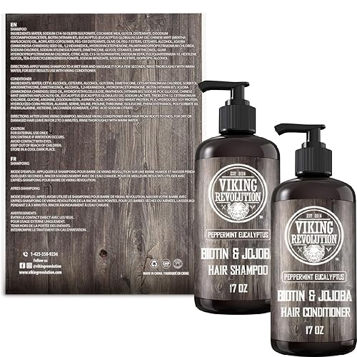 Miniatura 5 de Viking Revolution Biotin - Juego de champú y acondicionador para hombre juego de champú y acondicionador de eucalipto y menta con aceite de jojoba y