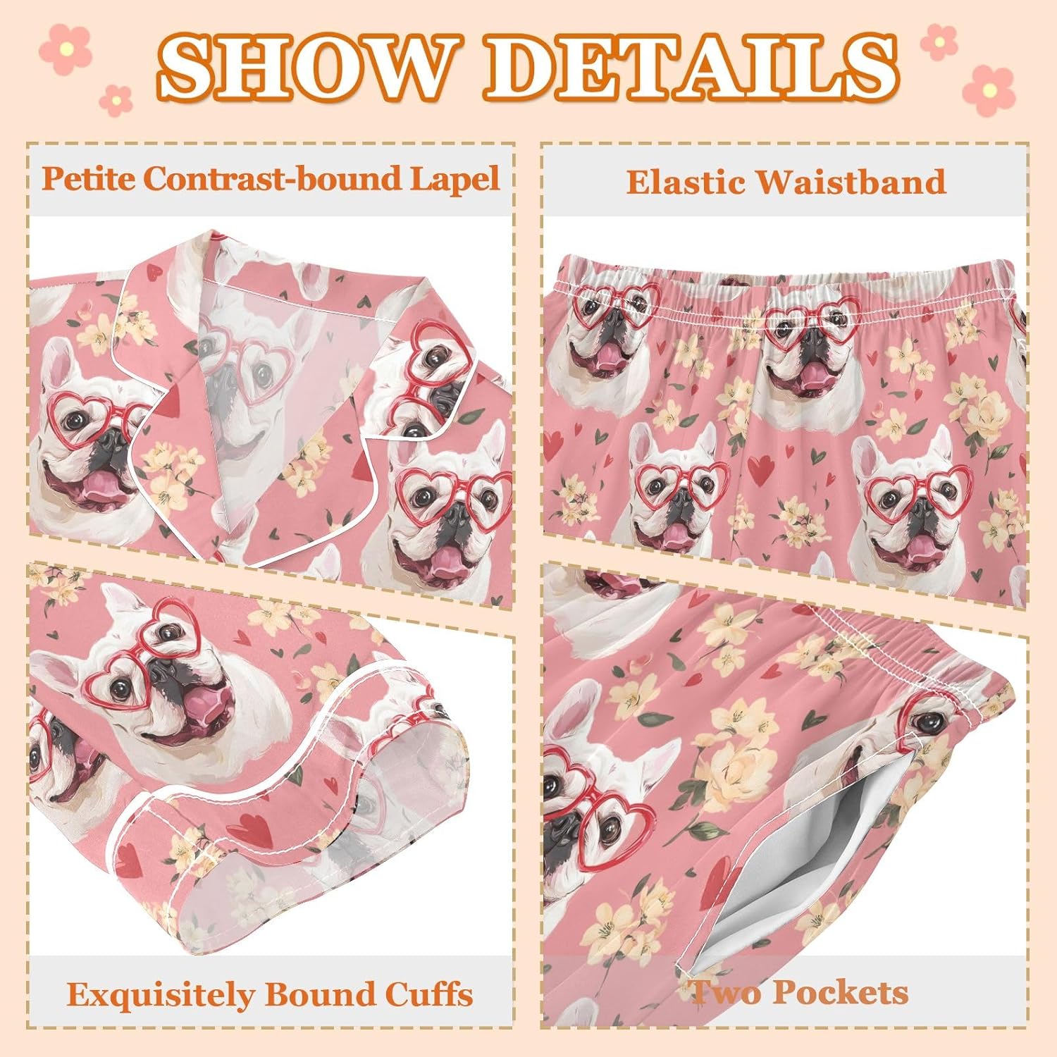 Kids Casual Satin Wear Set French Bulldog Floral Pattern Unisex Relaxed Fit Clothing
