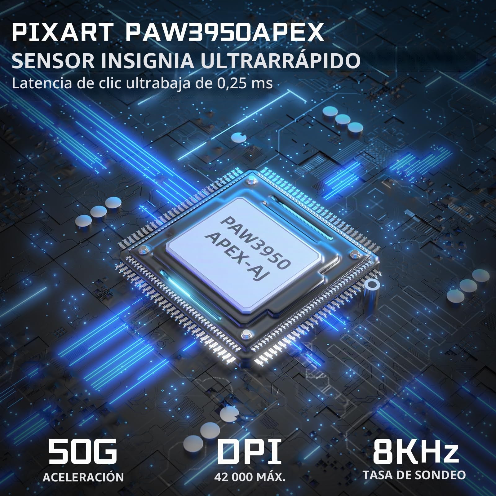 ATTACK SHARK Ajazz AJ159APEX PAW3950 Ratón Gaming, 42K dpi, 8K Hz Wireless Polling, Base de Carga Magnética RGB con Pantalla a Color, 56g Ultraligero Mouse, Cableado/2,4G/BT, PC/PS/Mac, Azul