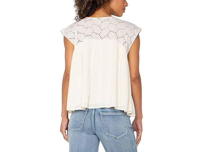 Short Sleeve Dolman Boat Neck Woven Blouse W Embroidery - Image 2