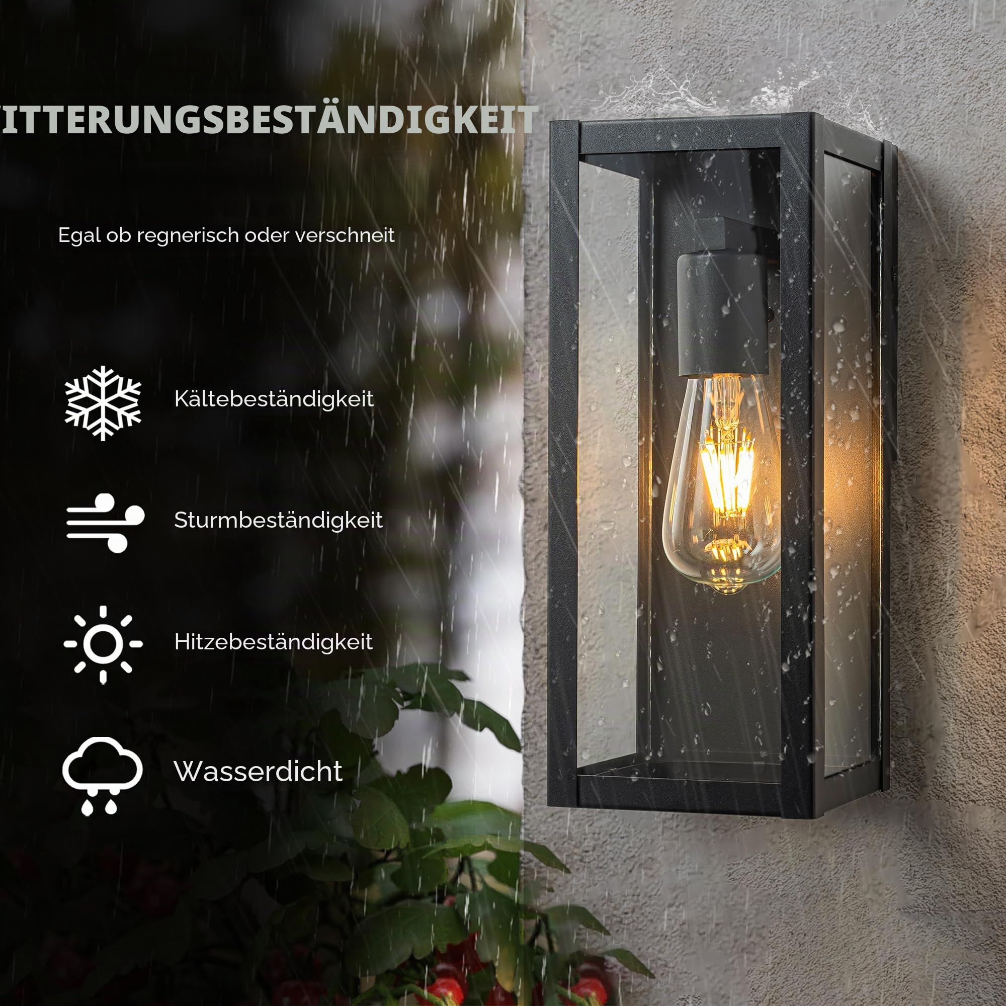 FTL Außen Wandleuchte Zweier-pack, E27 Außenwandleuchte und Klarem Glas, Modern Ausenbeleutung Hauswand, IP44 Wasserdichte Aussenleuchte wandlampe aussen, Schwarz Außenlampe Wand für Veranda, Terrasse