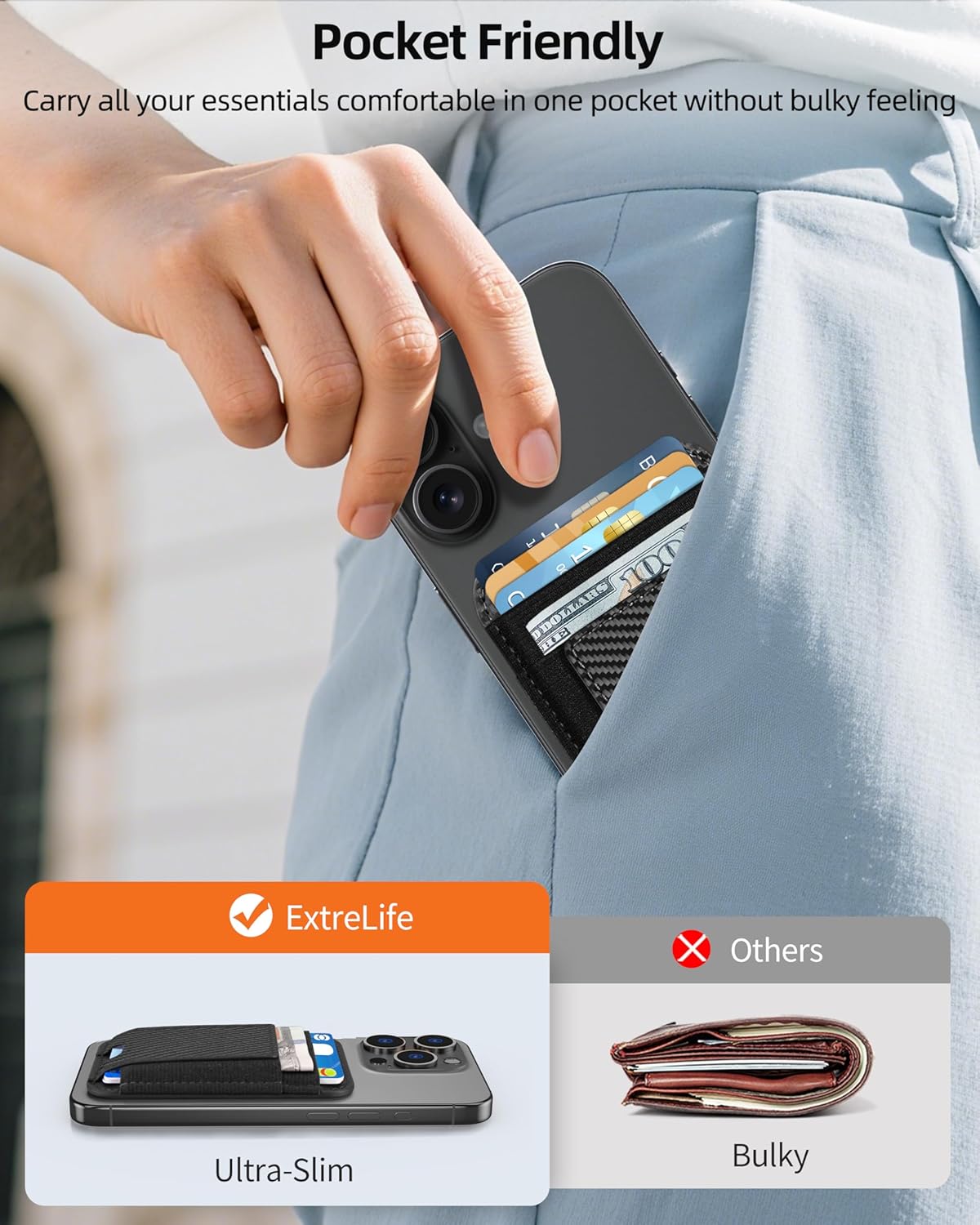 for Magsafe Wallet, Strongest Magnetic Wallet, for iPhone Walle t Magsafe with 2 Card Slots, Magnetic Card Holder for iPhone 17/16/15/14/13/12 Series, Vegan Leather, Fit 7 Cards, Black Carbon Fiber - Image 6