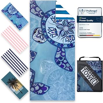 Beach Towels - 1 Pack 200x90cm Lightweight Microfibre Beach Towel with Mesh Bags, Double Sided Sand Free Absorbent Quick Dry Microfibre Towel for Pool, Gym, Camping & Travel
