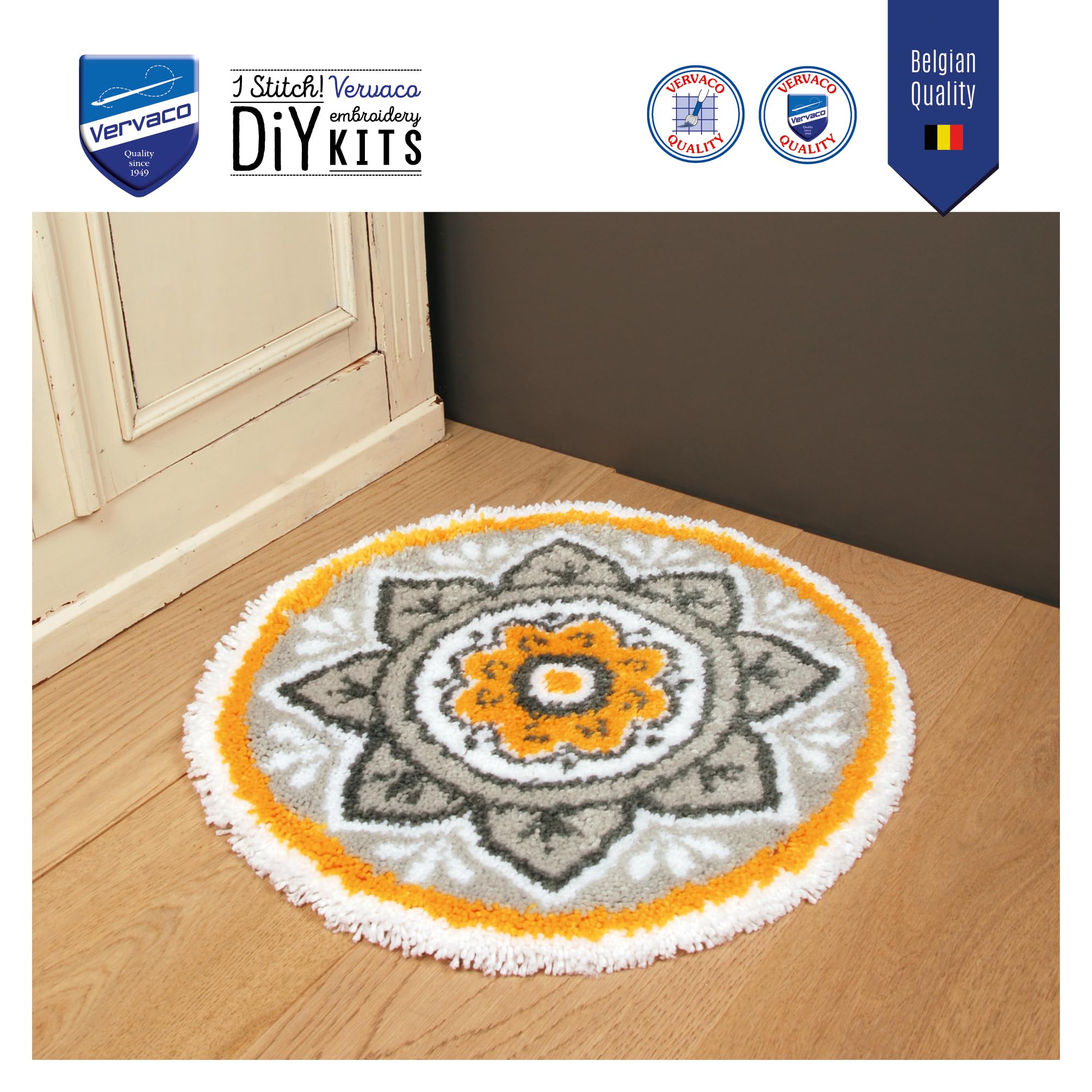 VERVACO Latch Hook Kit Zestaw Dywanik MANDALA Haft Dywanowy dla Początkujących 55 x 55 cm Zrób to Sam Zestaw Kreatywny dla Dorosłych DIY Dekoracja Domu