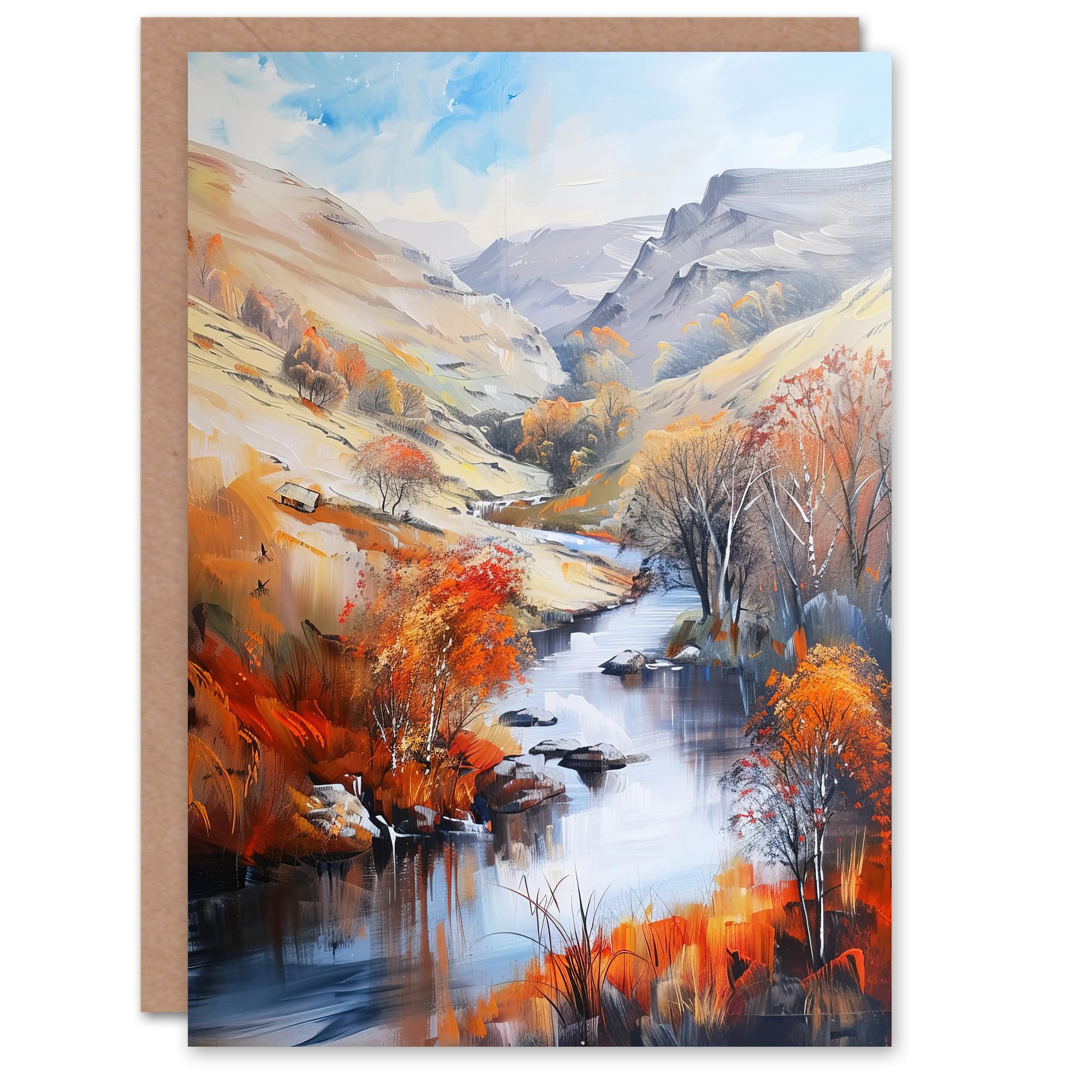 Artery8 Greeting Card Dovedale River Dove Autumn Landscape Oil Painting Blank For Him Or Her Art Birthday Card