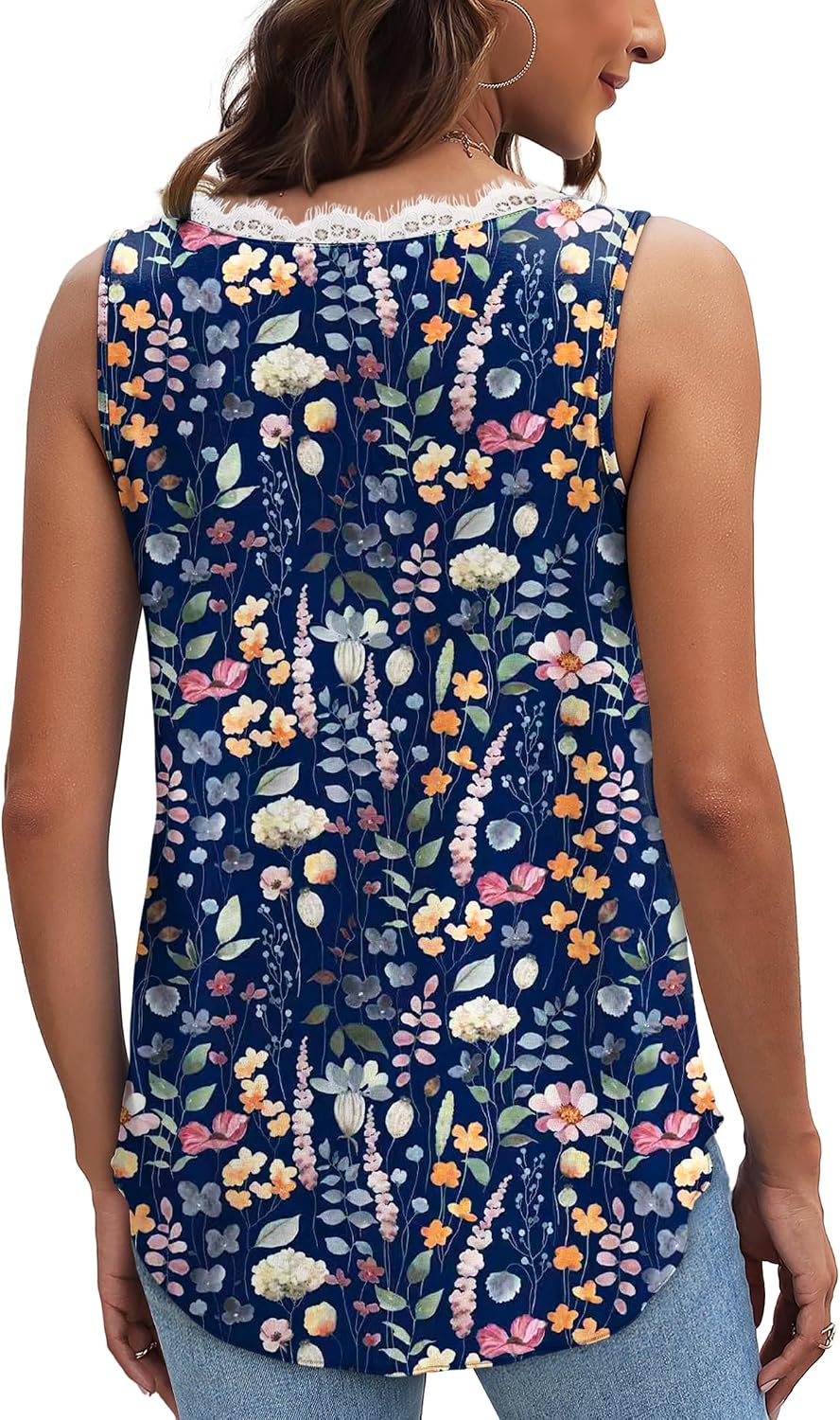 WIHOLL Women's Loose Fit V Neck Lace Sleeveless Summer Tank Top image 4