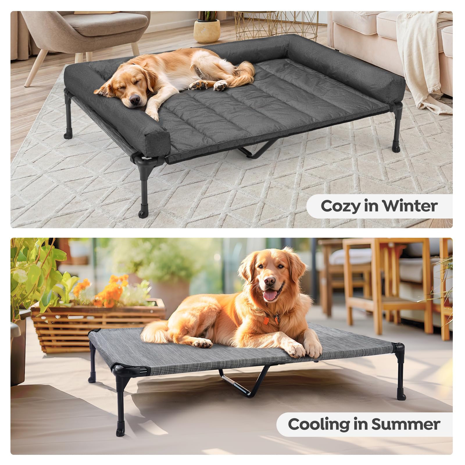 Veehoo Cooling Elevated Dog Bed Add Removable Waterproof Bolster Cushion Mat, Raised Pet Cot with Breathable Teslin Mesh, No-Slip Feet, Dog Sofa Bed for Indoor Outdoor, XXLarge, Black Silver - image 5