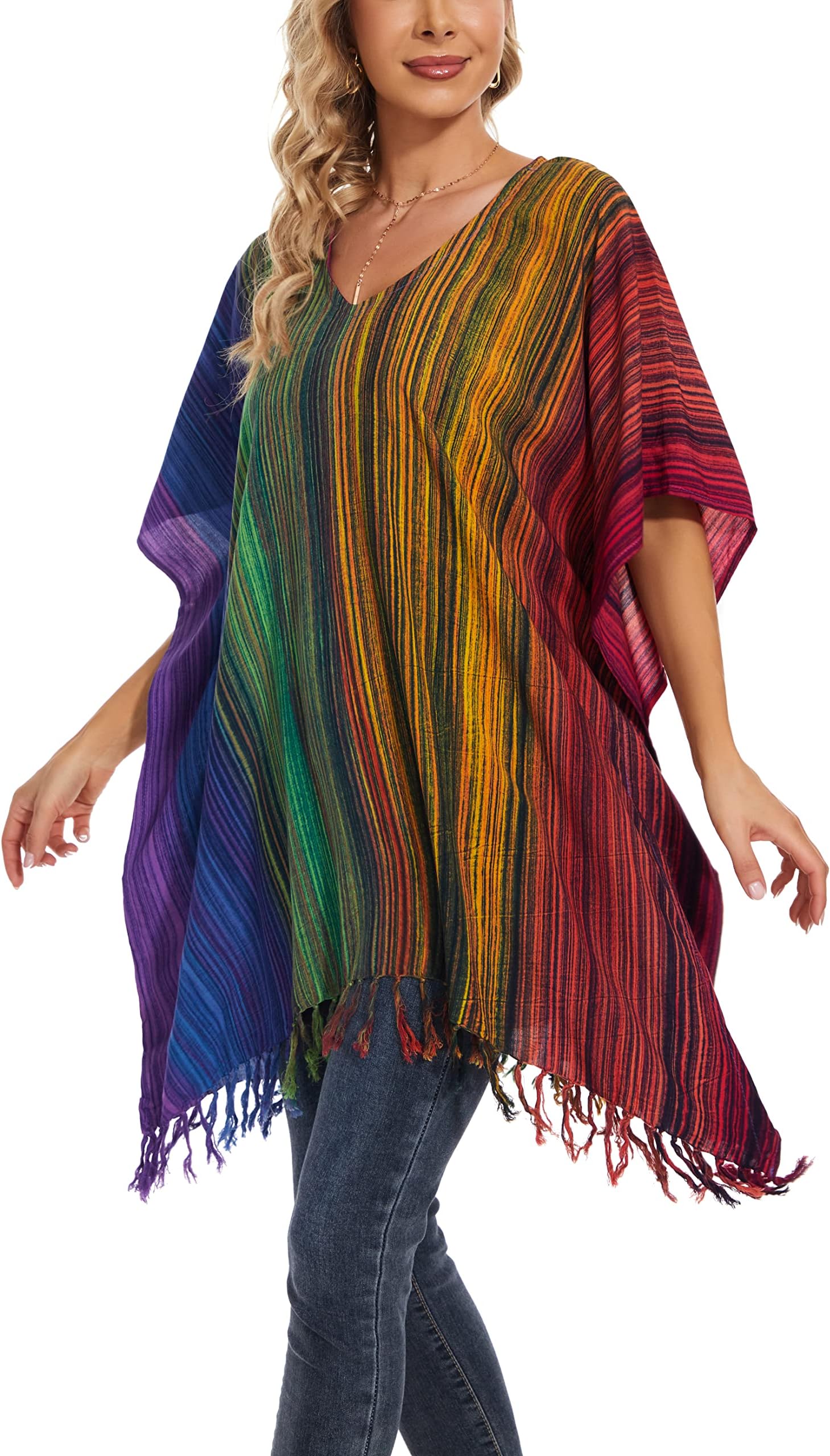 Boho Stripe Caftan Kaftan Women Tunic Top Blouse Plus Size XL to 4X