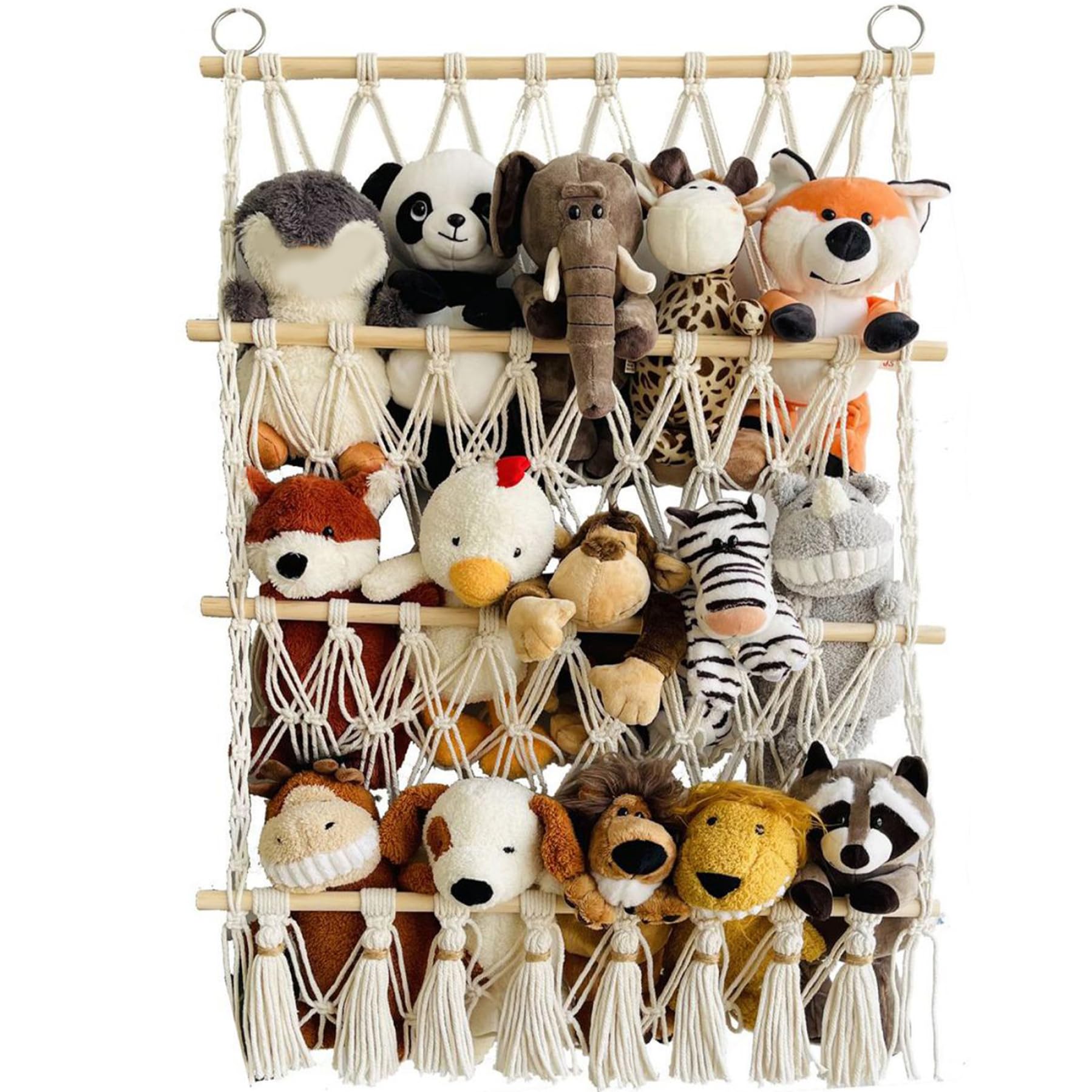 Stuffed Animal Storage Stuffed Animal Display, 32.7x20.5in 3-Tiers Wall Storage, Space-Saving Woven Hammock with Tassel