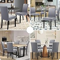 Vista 6 de YISUN Fundas para sillas de comedor, de piel sintética sólida, impermeable, resistente al aceite y elástica, funda protectora para sillas de comedor