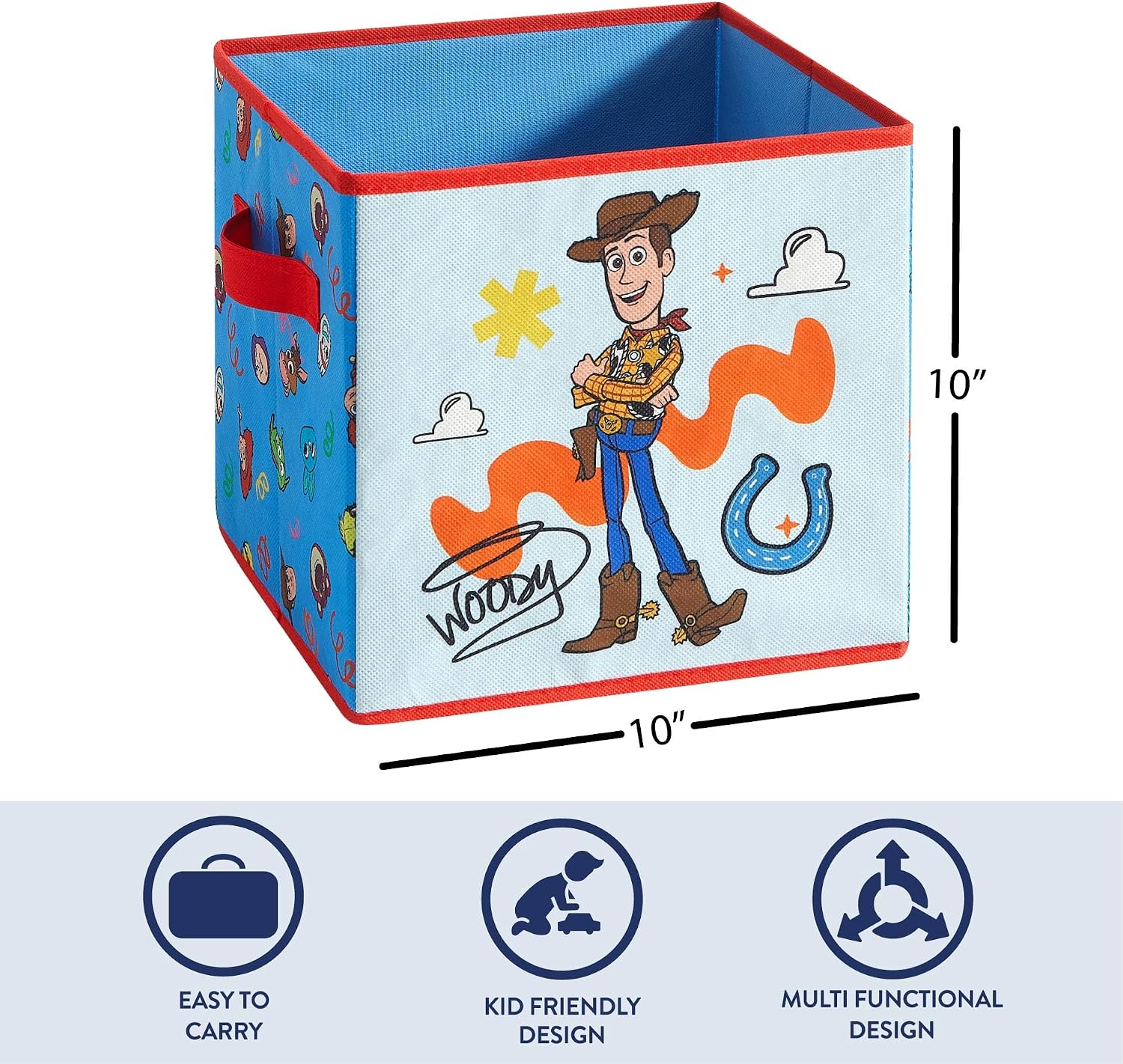 Disney Pixar Toy Story Storage Cubes for Kids,2 Pack 10"x10" Collapsible Fabric Bins with Handles, Organizer Boxes with Handles for Bedroom, Playroom & Nursery