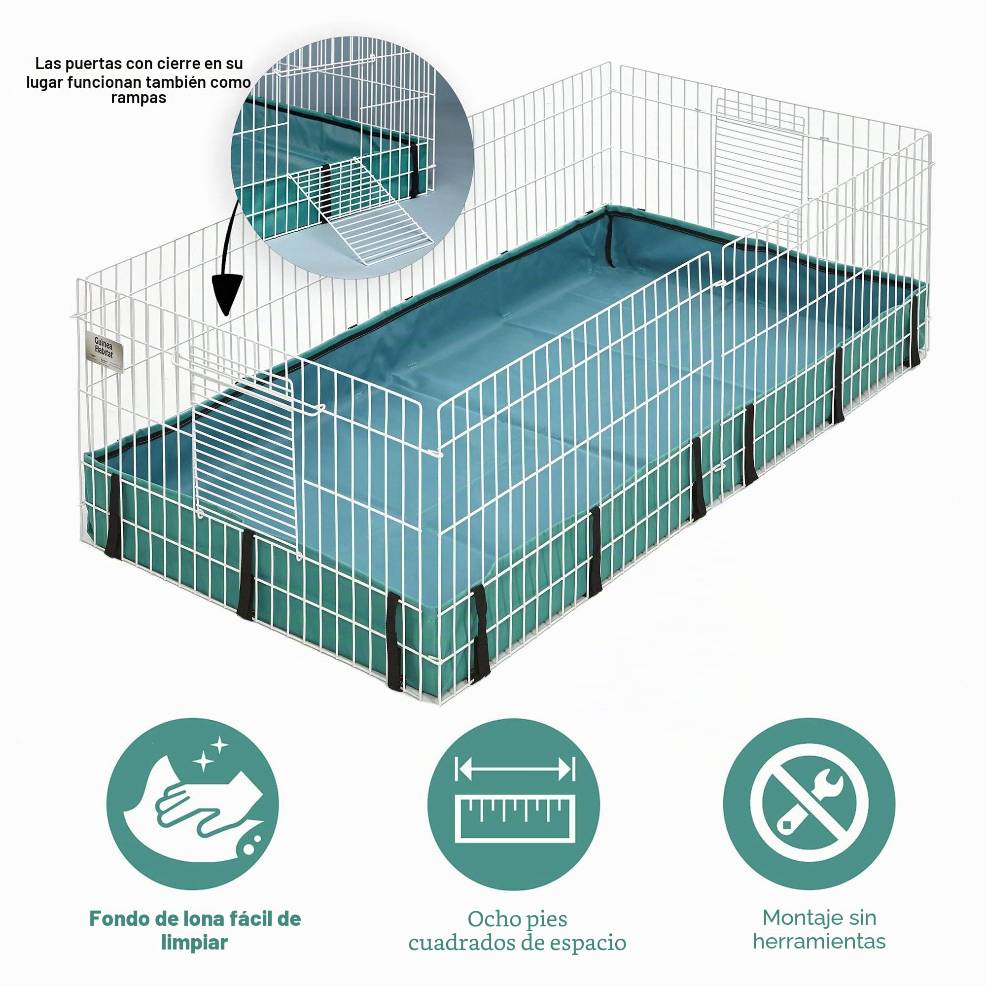 MidWest Homes for Pets Guinea Habitat 171GH - Jaula para cobayas, base de lona de PVC lavable, lados seguros, montaje sin herramientas, jaula ampliable para animales pequeños