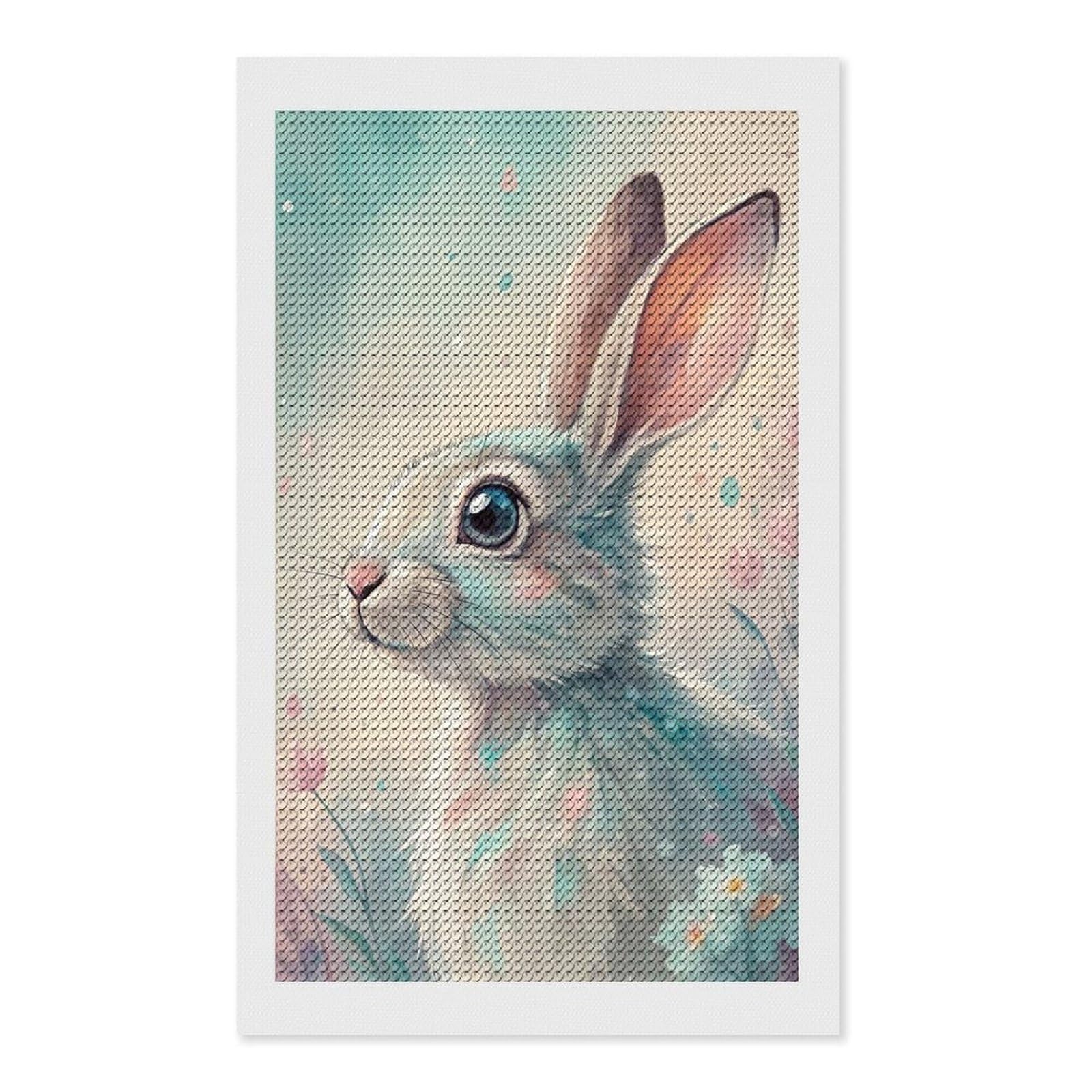 Junmoney Pastel Watercolor Bunny with Flowers Diamond Painting Canvas Set 12"x20", Easy to Enjoy, Adhesive Canvas, Office Decor, Holiday Gift Idea, with Tool Kit