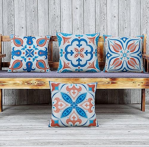 Miniatura 5 de Juego de 4 fundas de almohada decorativas bohemias de 18 x 18 pulgadas, fundas de almohada impermeables para exteriores, fundas de almohada con