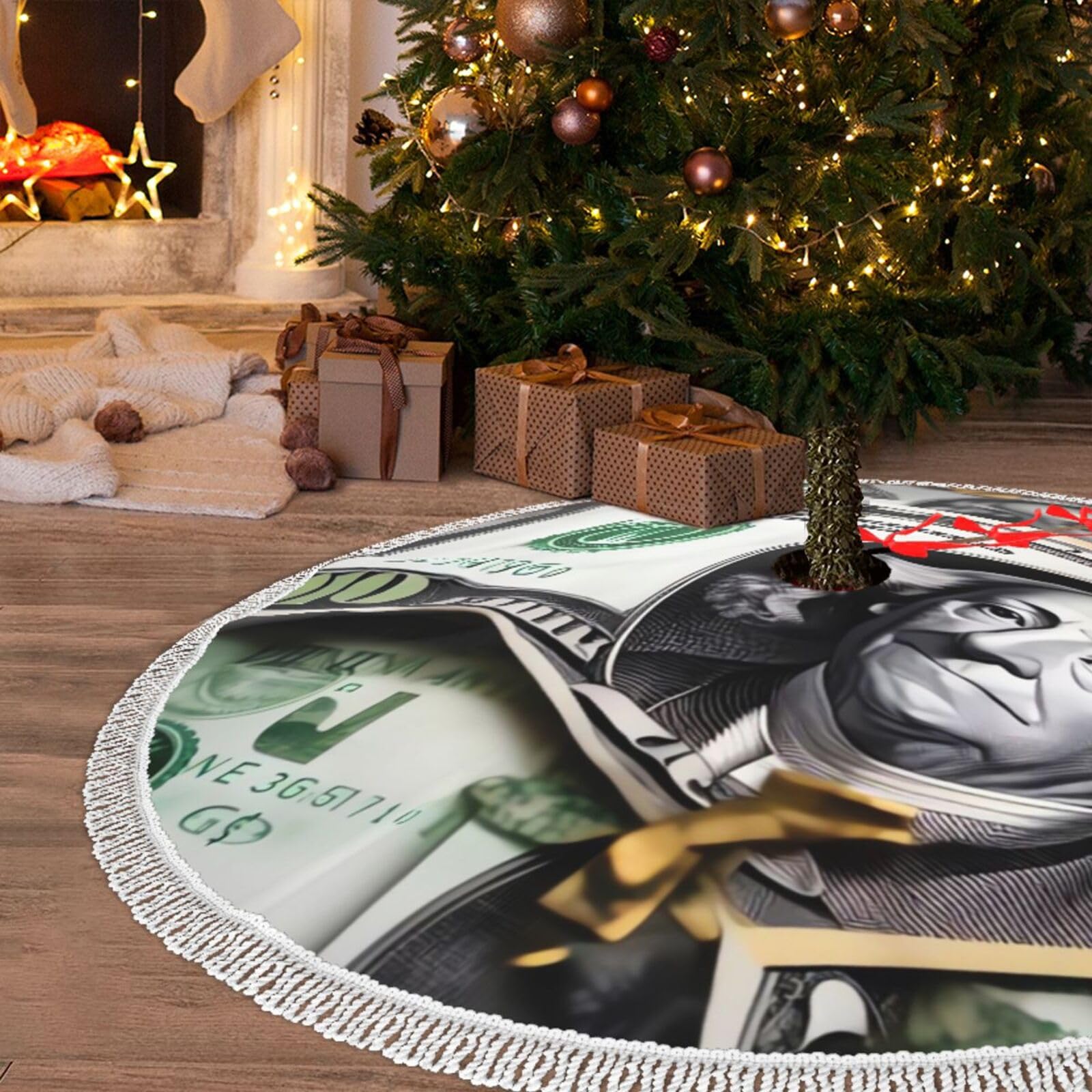 Jupe de sapin de Noël imperméable 121 cm et tapis de décoration rustique