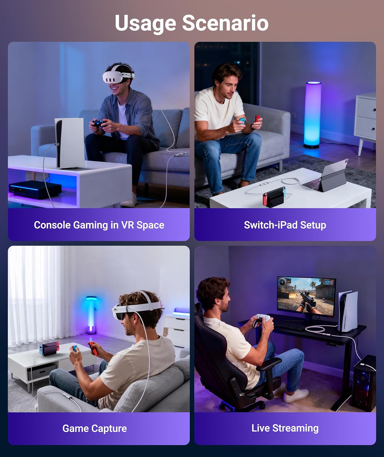 Syntech 2K@30Hz Video Capture Card with 100W PD Charging 5FT Compatible with Quest 3S/3/2, Made for Meta, 4K Input HDMI Female to USB-C Capture Card for Stream VR Game Recording for Switch, PS5, iPad