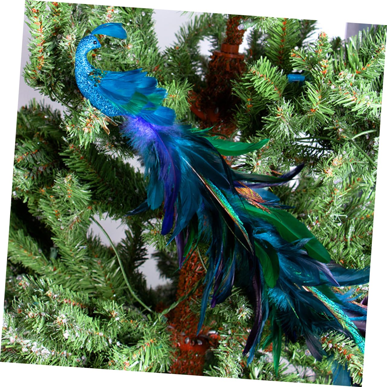 ULTECHNOVO 2pezzi Decorazioni Natalizie Forma di Pavone Clip per Albero di Natale Uccelli Artificiali Ornamenti in Schiuma Scintillante Clip per Uccelli per Alberi e Ghirlande