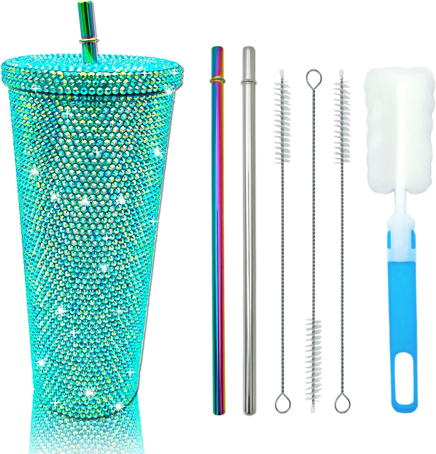 26oz Bling Cup Diamond Studded Tumbler Glitter Water Bottle with Lid and Straws Stainless Steel Vacuum Insulated Coffee Ice Cup Gift for Women(Peacock Blue) - Image 4