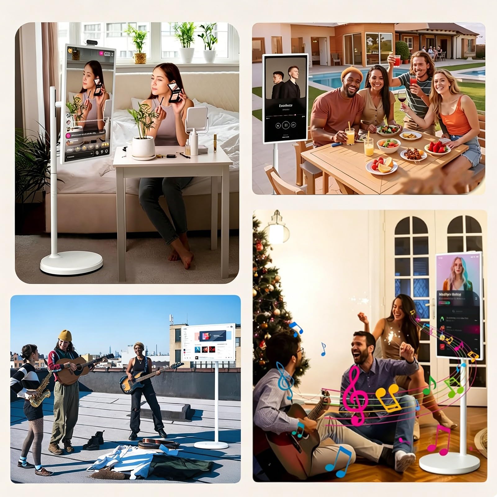 21,5 Pollici TV Portatile con Piedistallo,Monitor Touchscreen con Ruote,Display All-In-One con Inclinazione e Rotazione,Batteria Integrata 5 Ore per Soggiorno,Camera da Letto,Ufficio Domestico