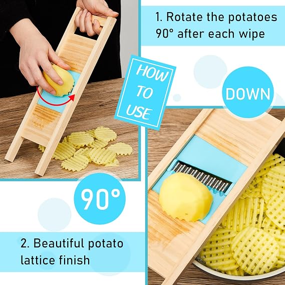 2 Pcs Wave Waffle Crinkle Cutter Set Stainless Steel French Fry Cutter for Potatoes Slicer Crinkle Choppers Potato Lattice Carrot Chip Maker for Kitchen Tools(Blue)