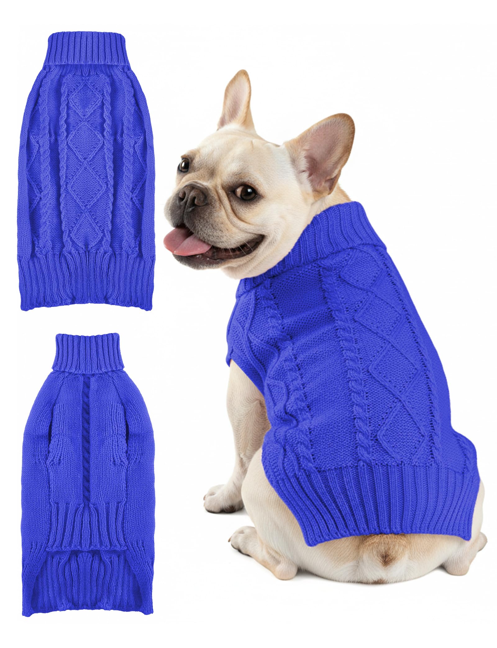 Dog Sweaters for Small Medium Large Dogs Cats, Soft Warm Turtleneck Pullover Solid Cable Knit Fleece Stretch Pet Clothes,Classic Fuzzy Coat for Puppy Girl Boys for Fall Winter Cold Weather
