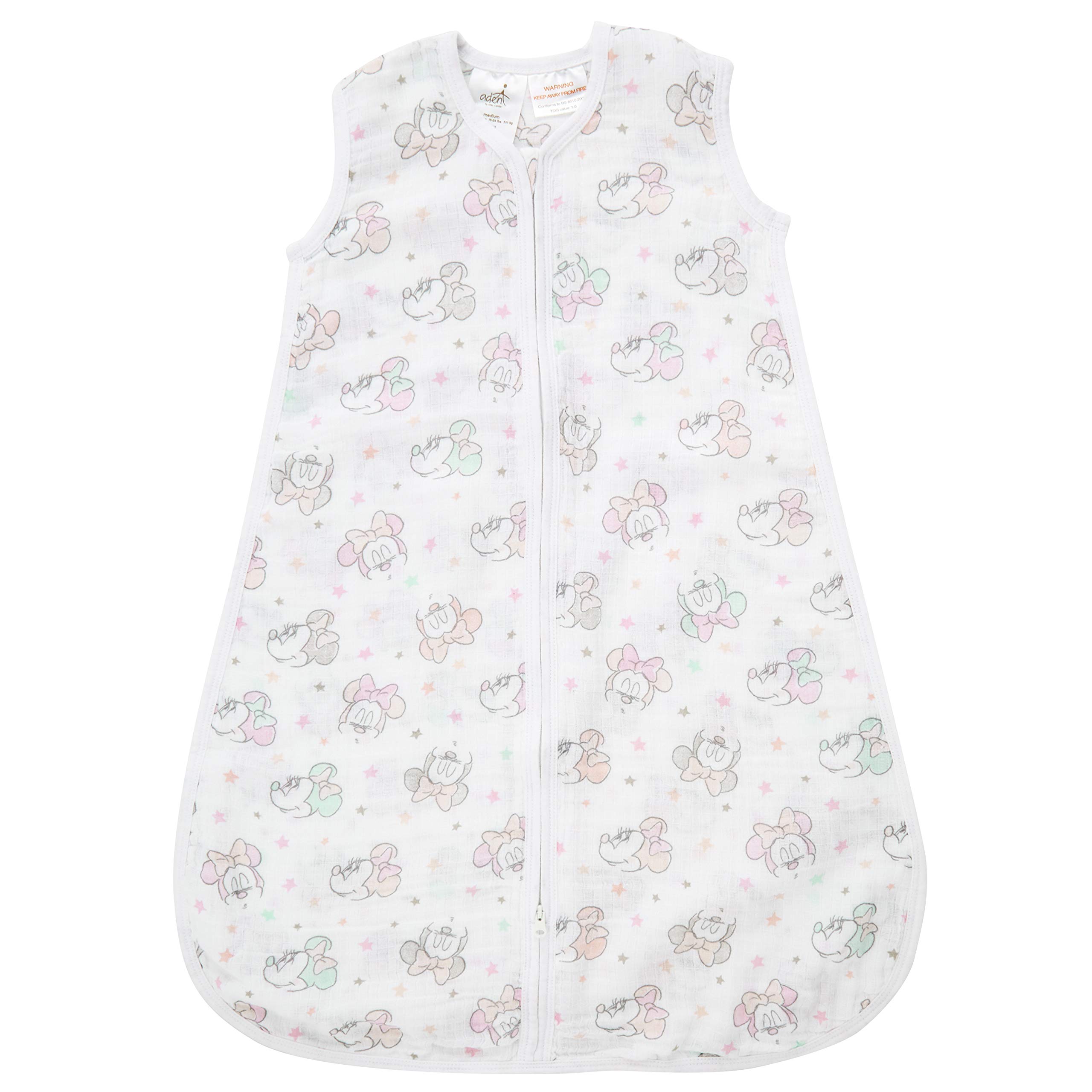 aden + anais essentials Baby Sleeping Bag, 100% Cotton Muslin, Wearable Swaddle Blanket for Girls & Boys, Newborn Sleep Sack, TOG Rating 1.0, 0-6 Months, minnie bubble-stars