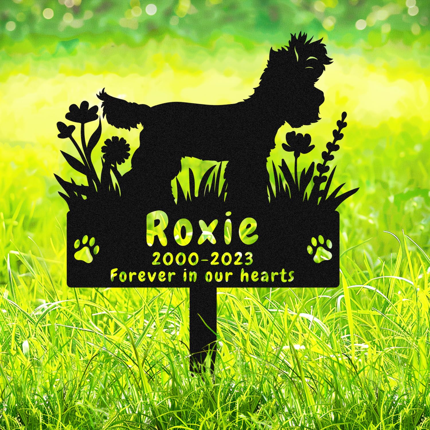 AdtHYUxq Personalized Yorkshire Terrier Dog Memorial Grave Marker Stake, Customized Yorkshire Terrier Loss Sympathy Garden Yard Decor Sign with Stake Personalised Memorial Plaque for Dogs