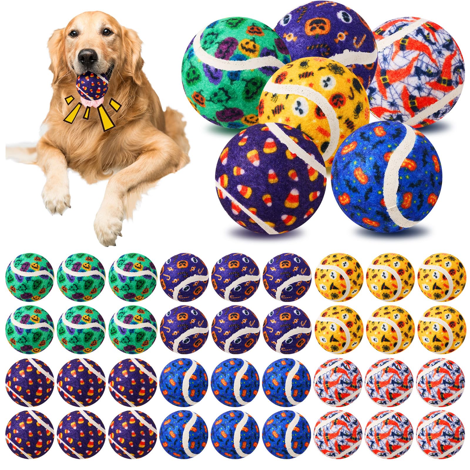 Civaner 36 Pcs Halloween Dog Toys Bulk 2 5 Inch Squeaky Tennis Balls for Small Medium Large Dogs