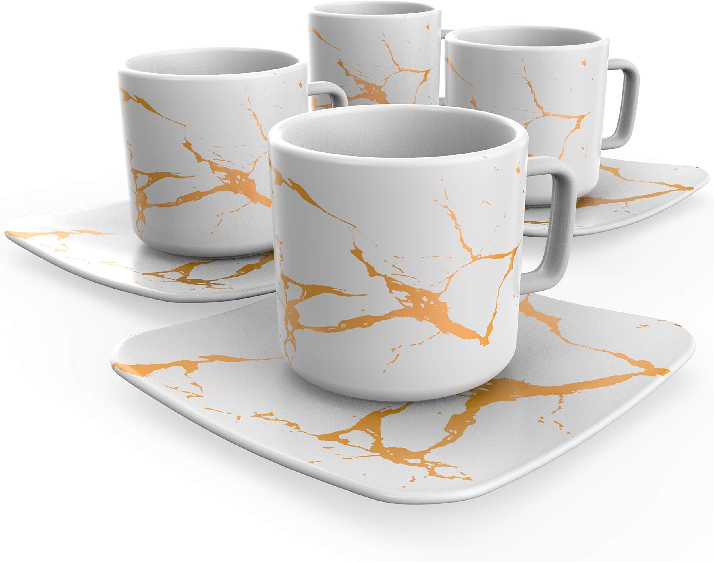 Modern Espresso Cups, Italian Designed - Premium set of 4 Cups and Saucers (White)