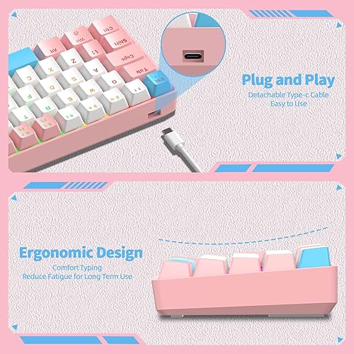 Miniatura 4 de ZIYOU LANG Teclado mecánico T60 con cable 60% TKL para juegos con retroiluminación LED arco iris ultra compacto NKRO Interruptor táctil azul clicky