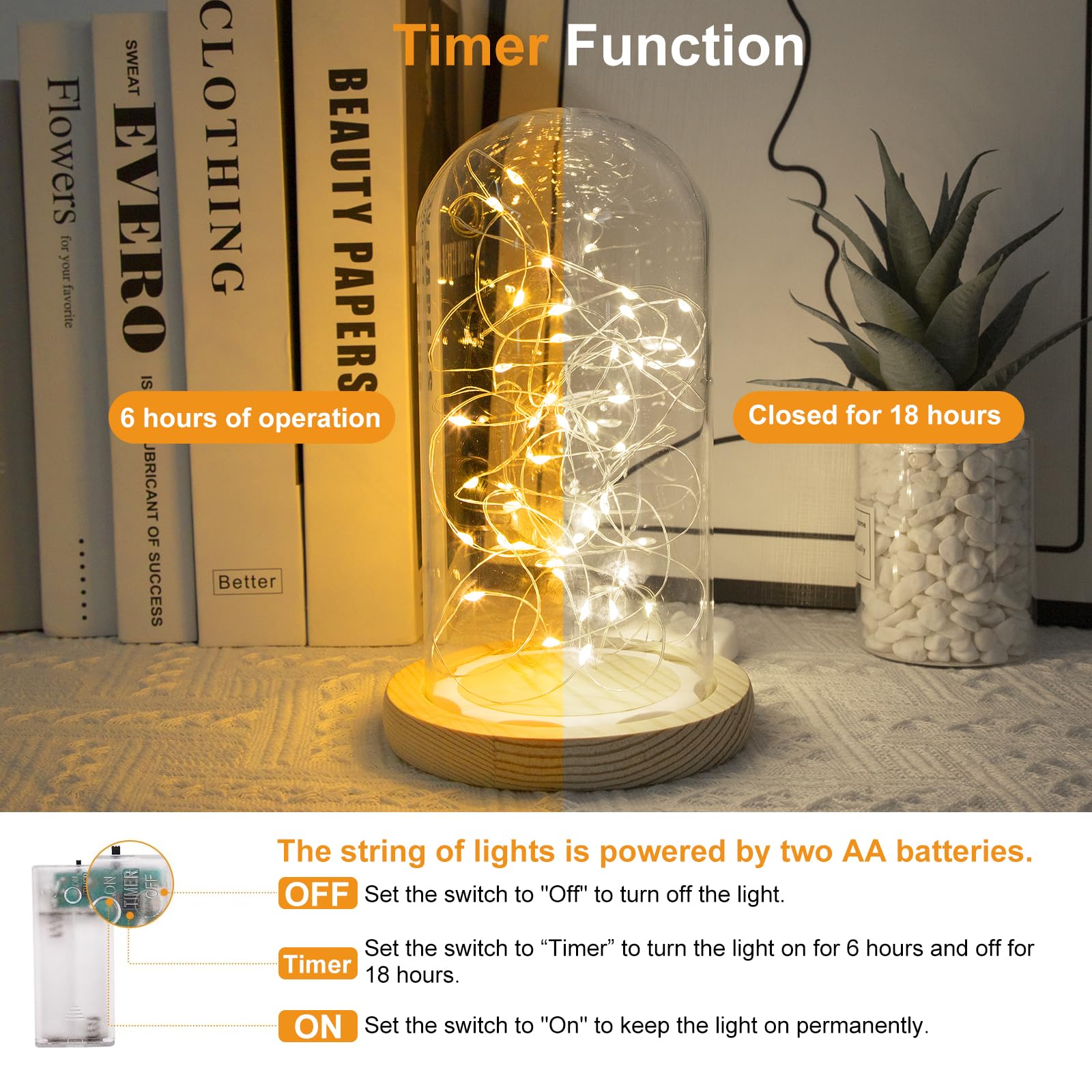 6 piezas Guirnalda luces led pilas,con temporizador 3M 30 LED micro alambre de cobre funcionamiento a pilas para interior decoración para fiesta jardín Navidad boda árbol dormitorio blanco cálido