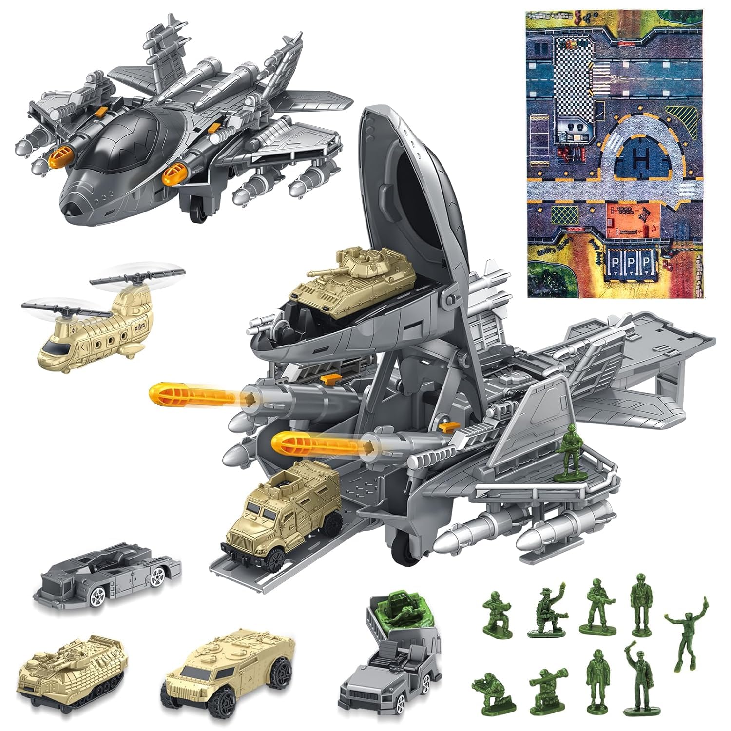 Military Toy Set for Boys – Army Fighter Jet with 8 Vehicles & 10 Soldier Action Figures | Tanks, Airplane & Combat Play Set | Gift for Kids Ages 3–6-image-1
