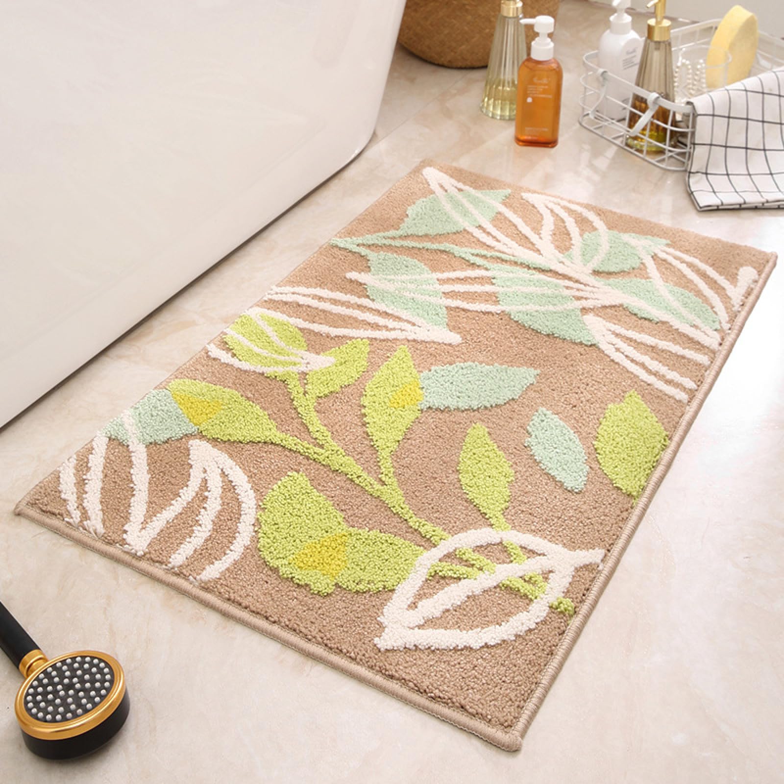AIEIJJH Bathroom Rug for Leaves Style 50x80cm White Bath Mats, Super Absorbent Flannel Non Slip Carpet with Anti-Slip Backing Quick Dry for Tub Shower Room Floor, 40×60cm, 40×60cm