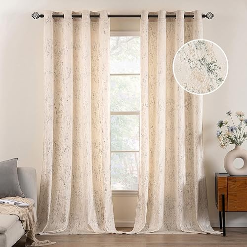 MIULEE Creamy White and Gold Velvet Curtains 96 Inches Long Soft Luxury Metallic Bedroom Living Room Curtain Elegant Glitter Gold Foil Print Room Dark Thermal Insulated Grommet Window Drapes, 2 Panels